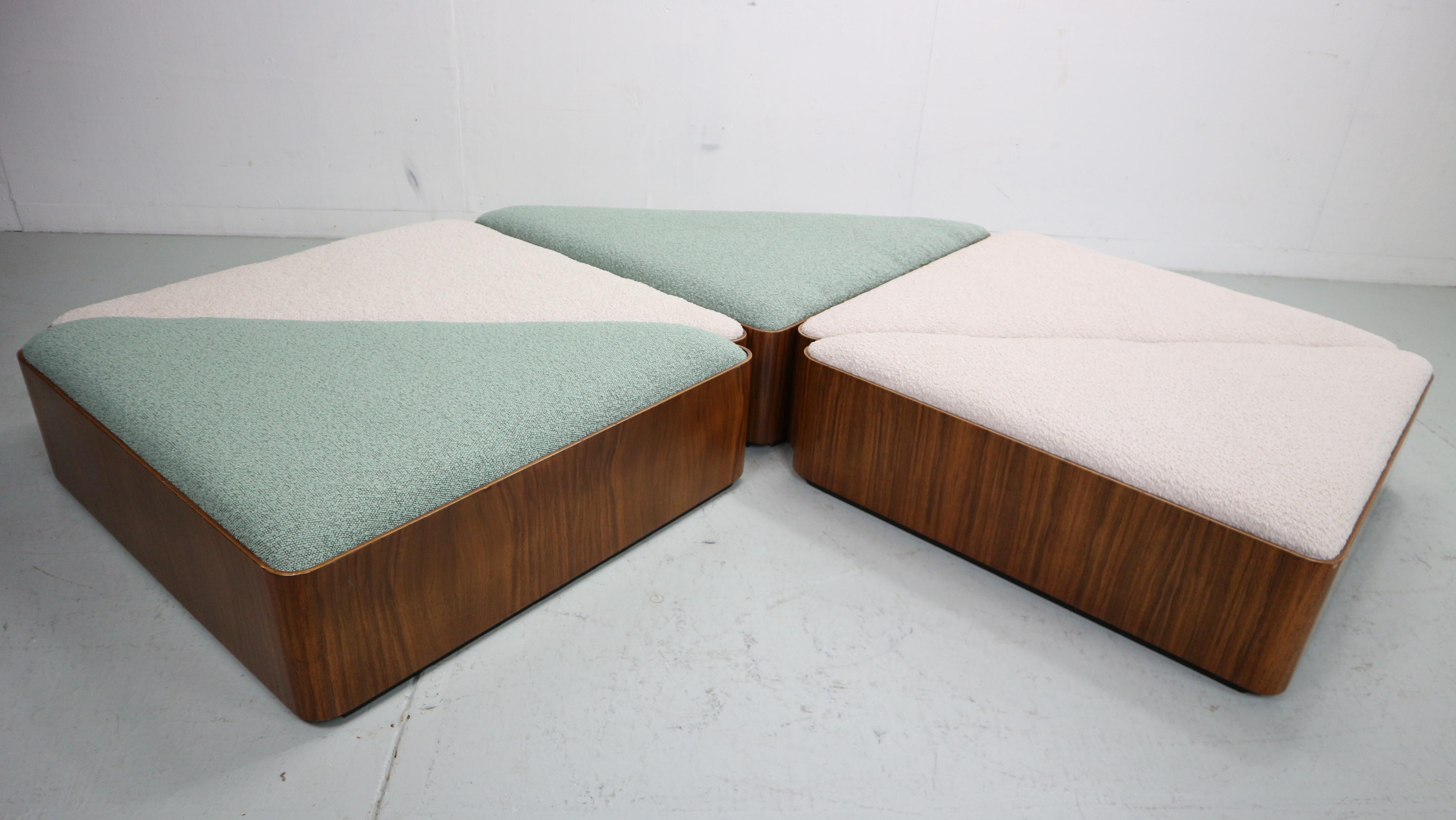 Vintage triangular plywood with boucle-fabric sit element / Ottoman, 1970s For Sale 9