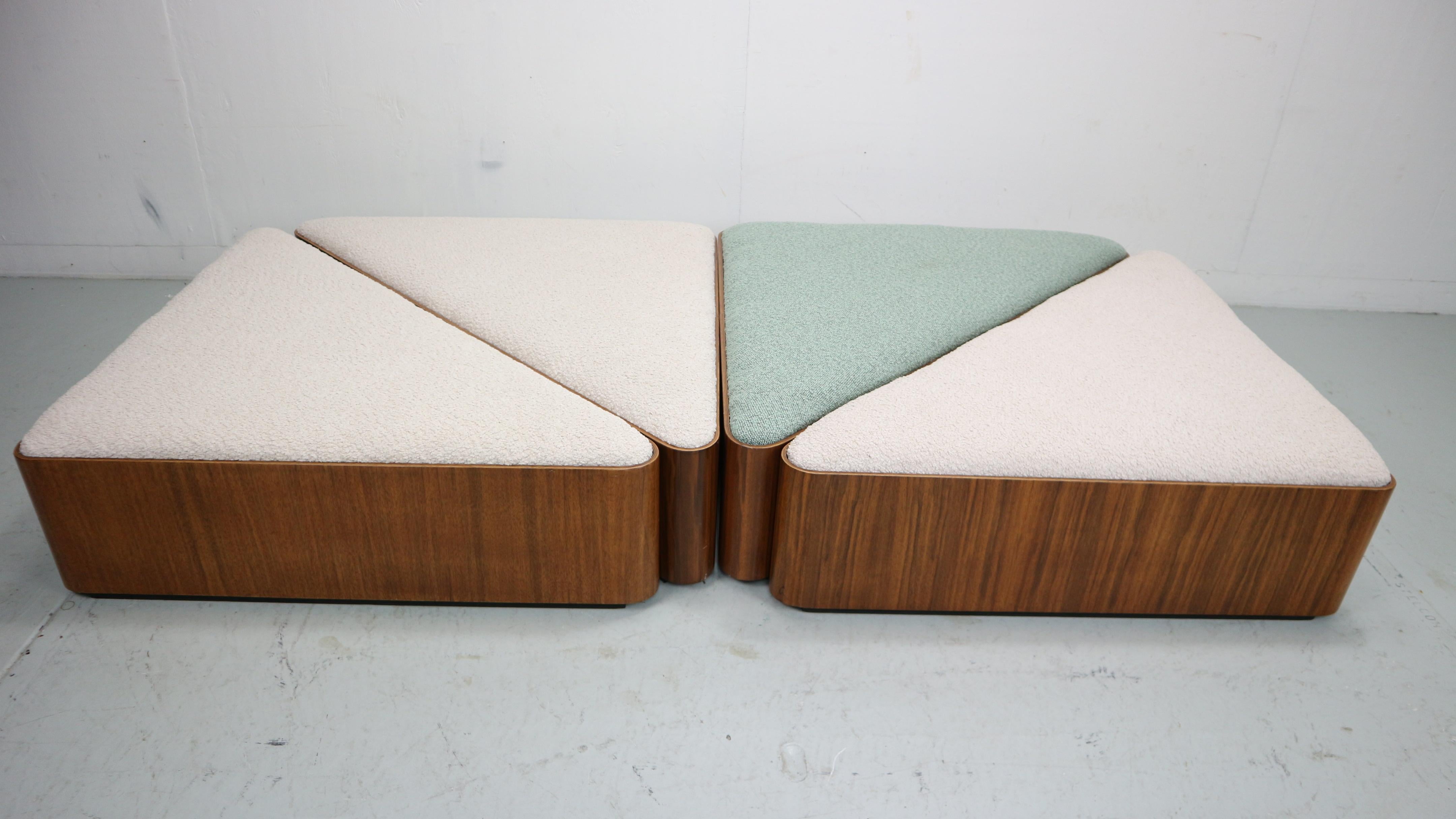 Vintage triangular plywood with boucle-fabric sit element / Ottoman, 1970s For Sale 12