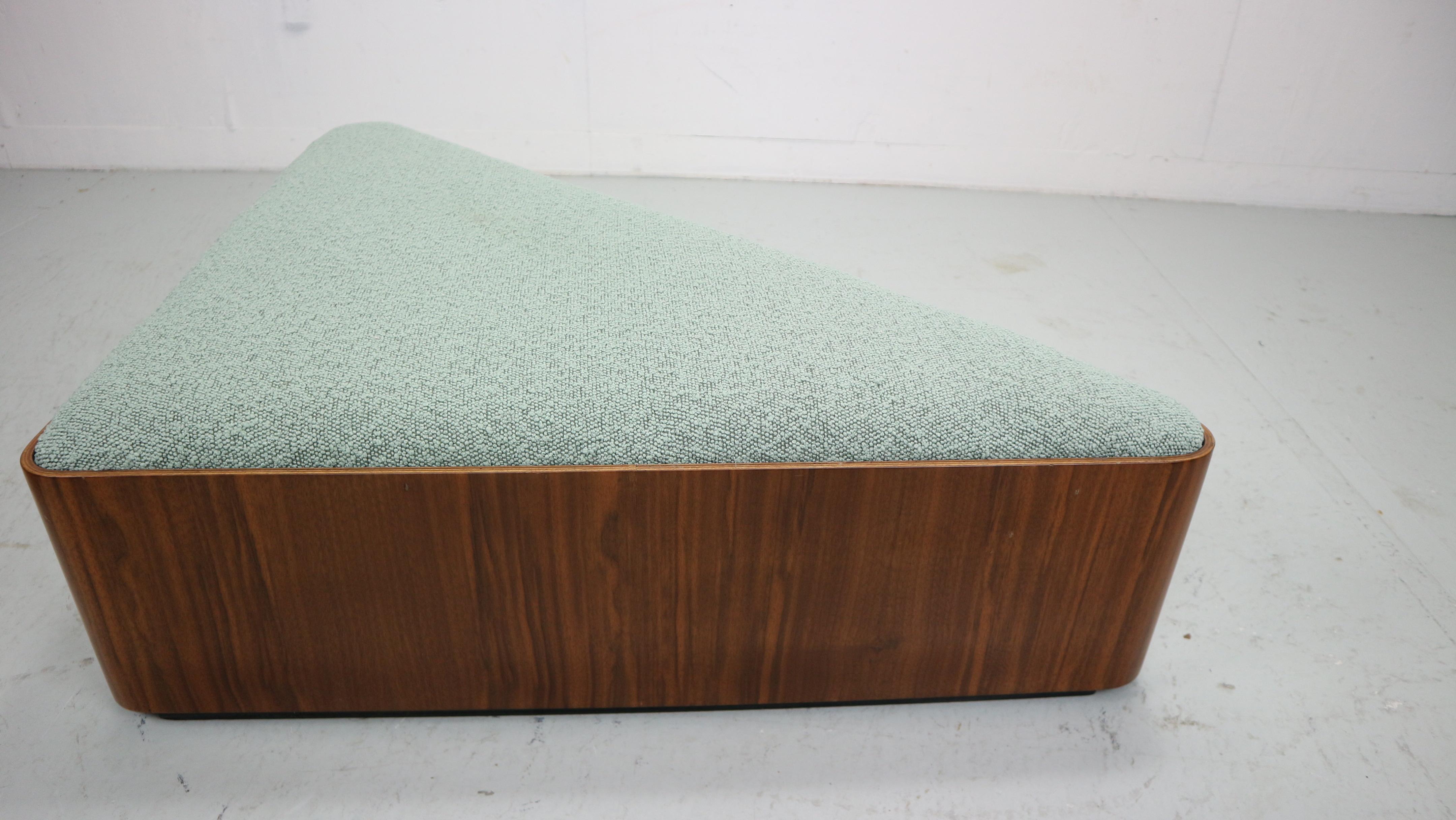 Mid-Century Modern Vintage triangular plywood with boucle-fabric sit element / Ottoman, 1970s For Sale