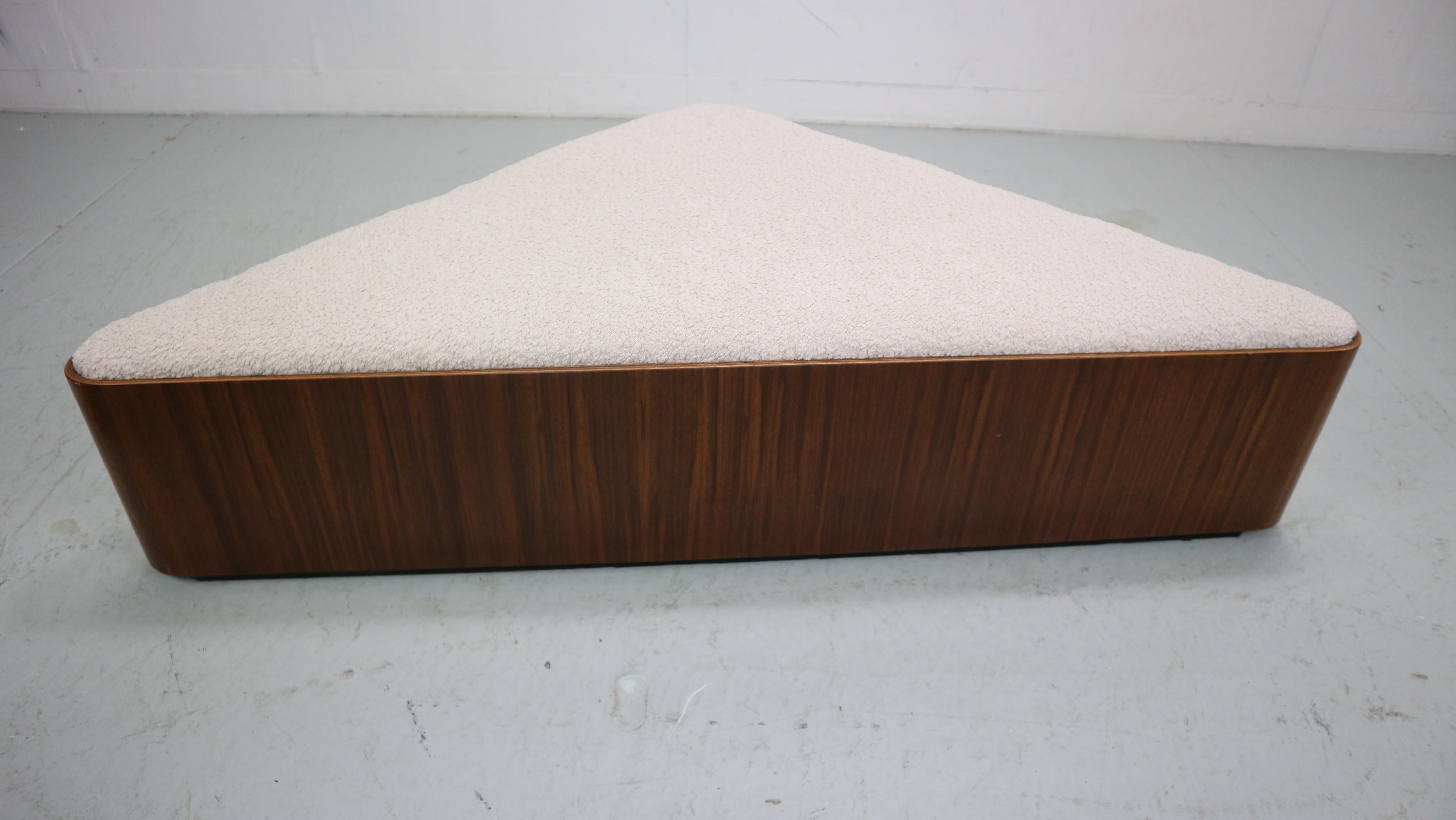 European Vintage triangular plywood with boucle-fabric sit element / Ottoman, 1970s For Sale