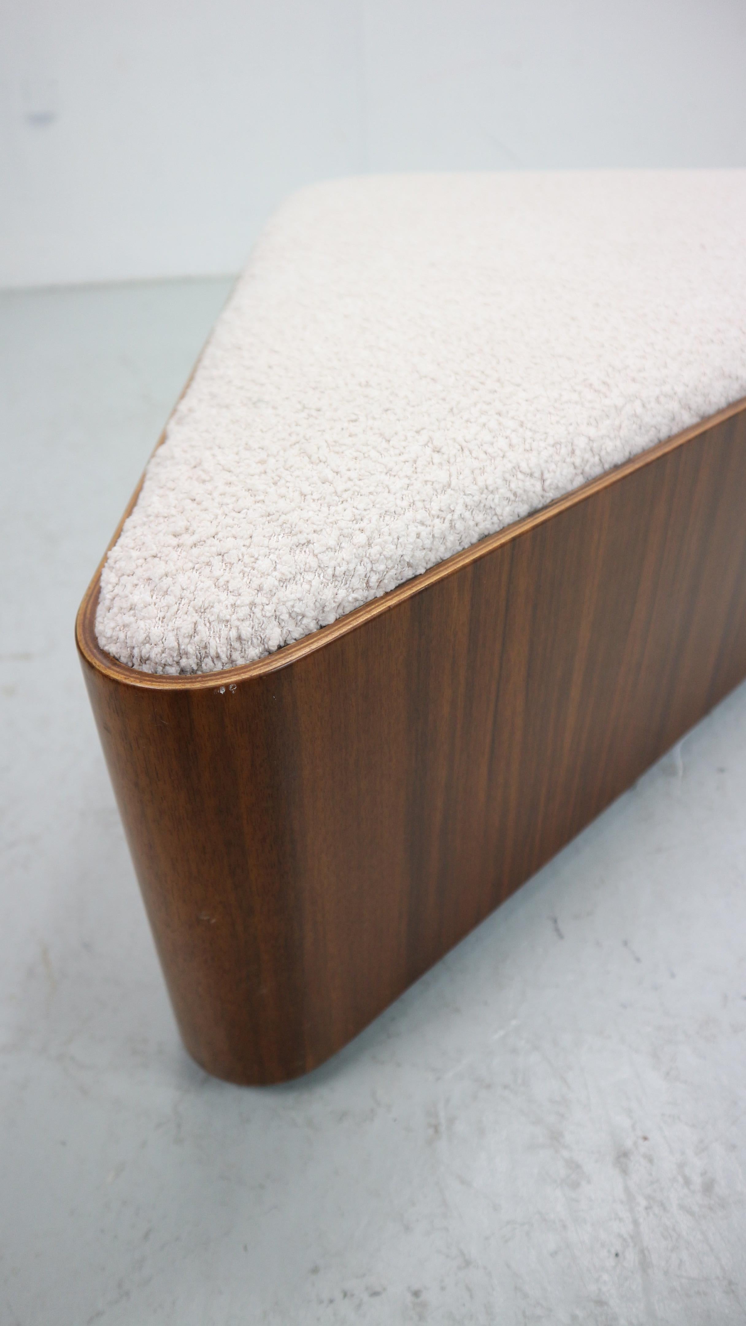 Vintage triangular plywood with boucle-fabric sit element / Ottoman, 1970s In Good Condition For Sale In The Hague, NL