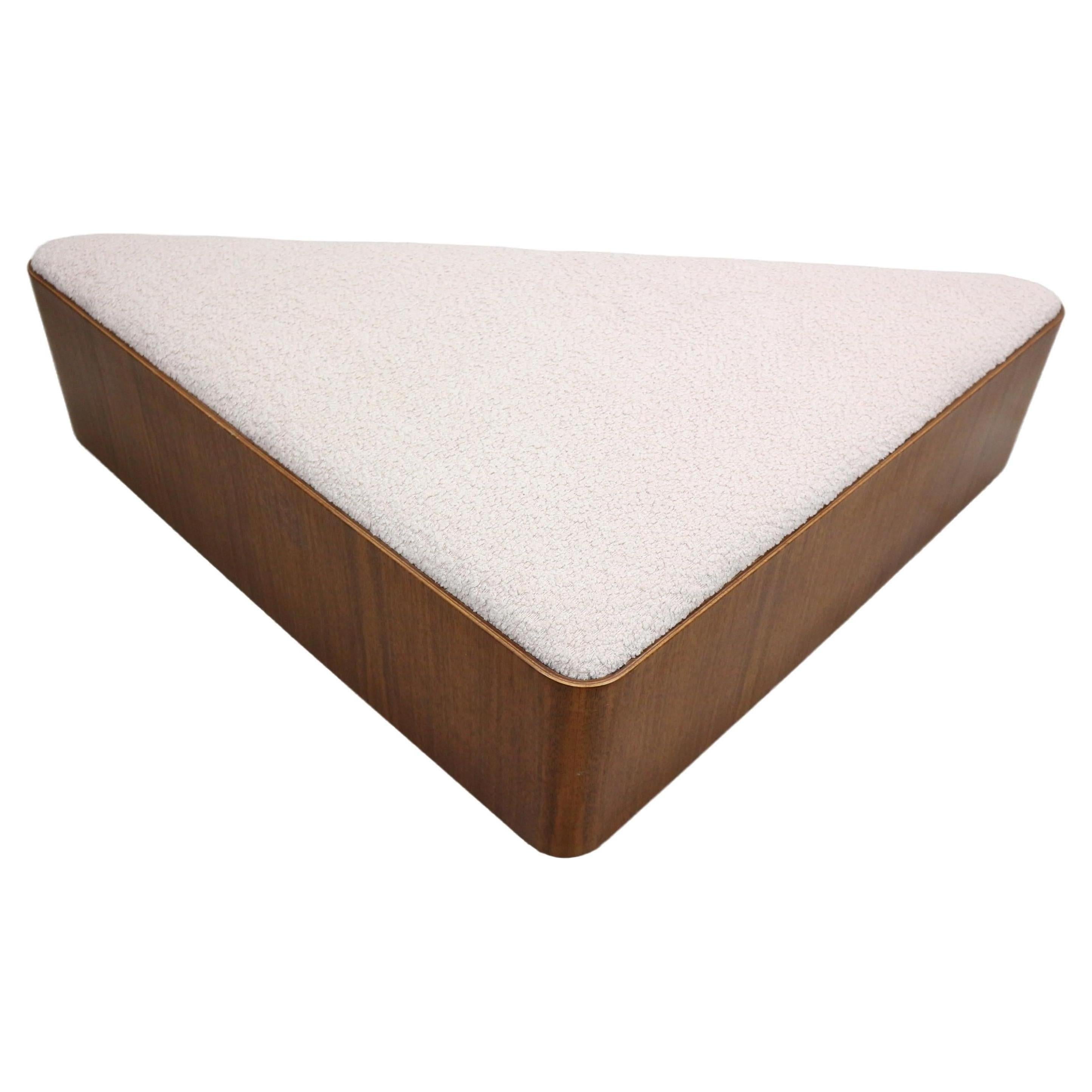 Vintage triangular plywood with boucle-fabric sit element / Ottoman, 1970s For Sale