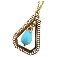 Pendentif et chaîne vintage en turquoise de forme triangulaire