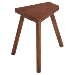 Vintage Triangular Wooden Stool with Tapered Legs