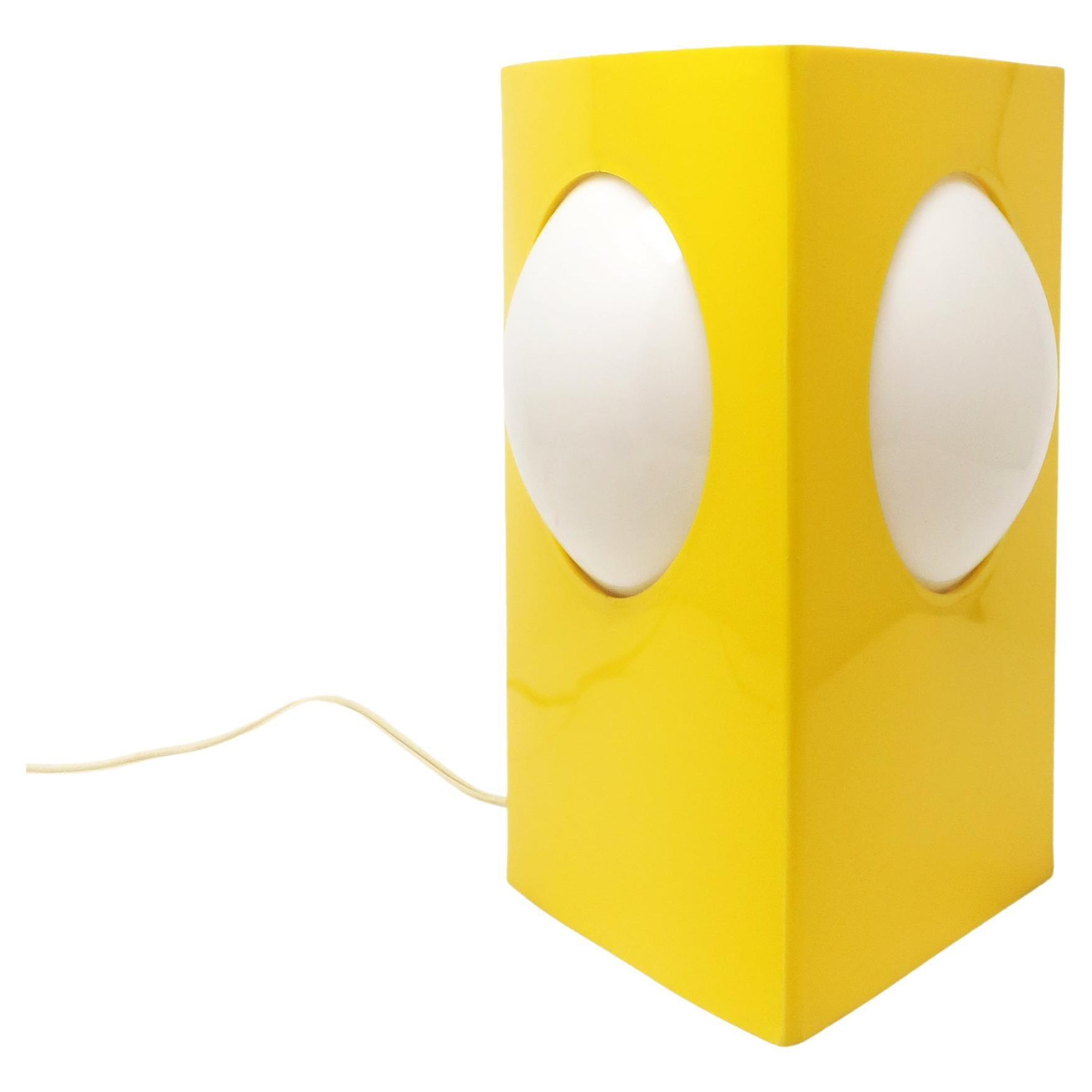 Vintage Triangular Yellow and White Lucite Table Lamp