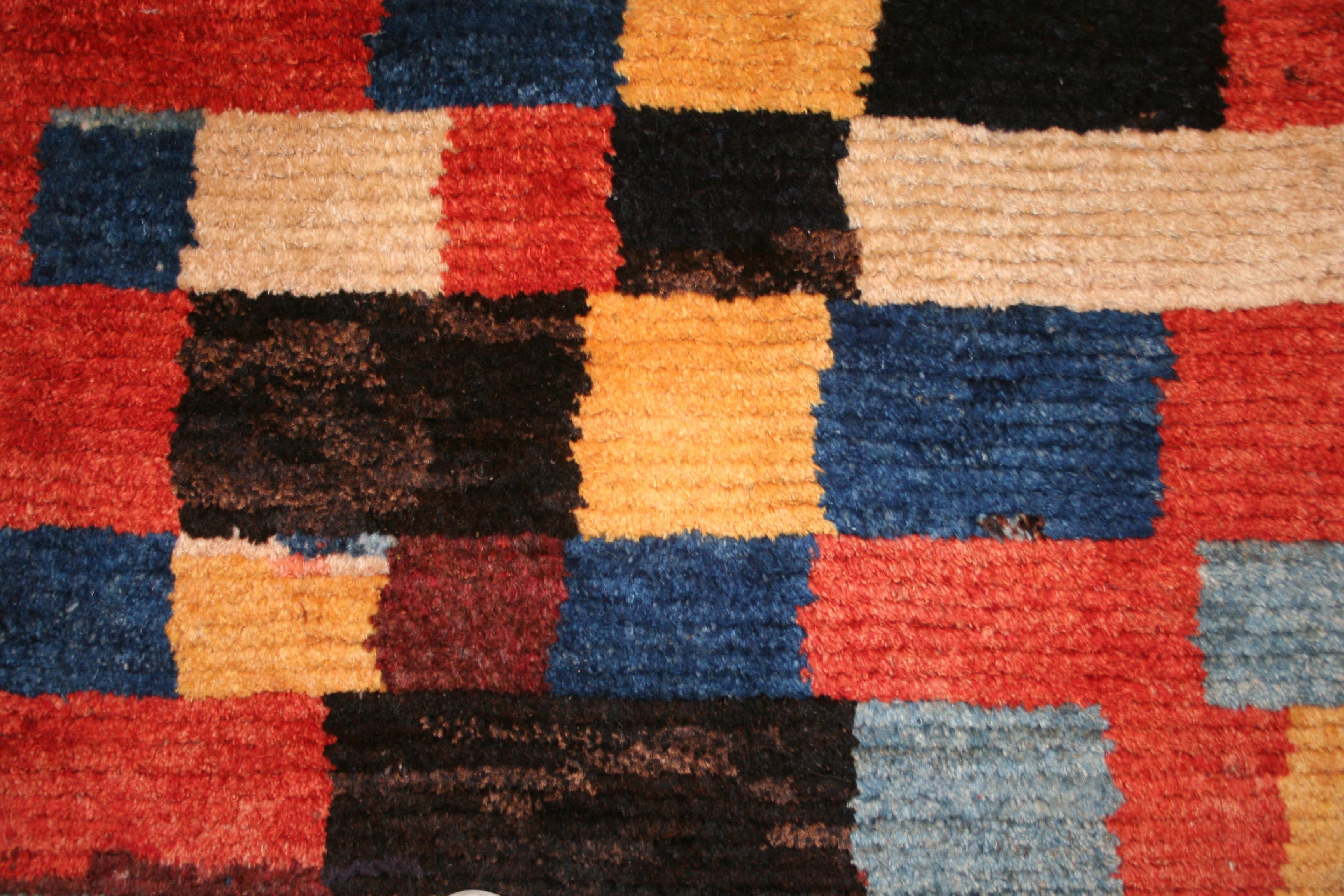 Turkish Vintage Tribal Abstract Checkerboard Design Rug For Sale