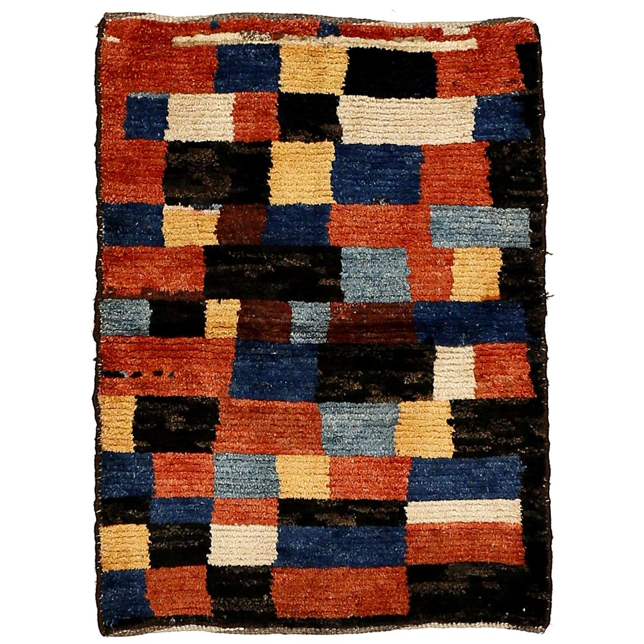 Vintage Tribal Abstract Checkerboard Design Rug For Sale