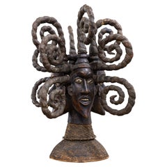 Vintage Tribal African Ekoi Headdress Nigeria / Cameroon Sculpture