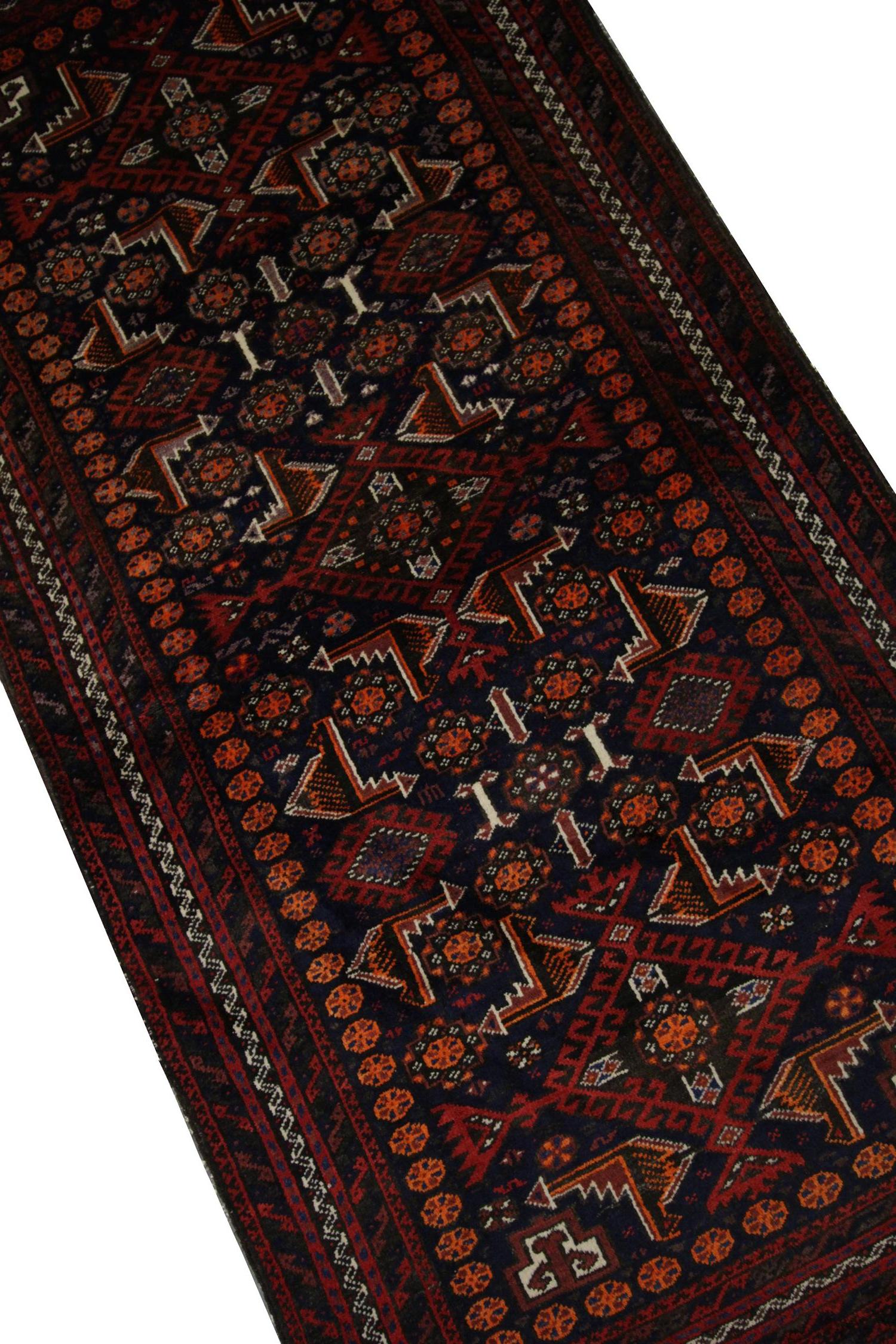Hollywood Regency Vintage Tribal Area Rug, Handwoven Afghanistan Red Wool Carpet