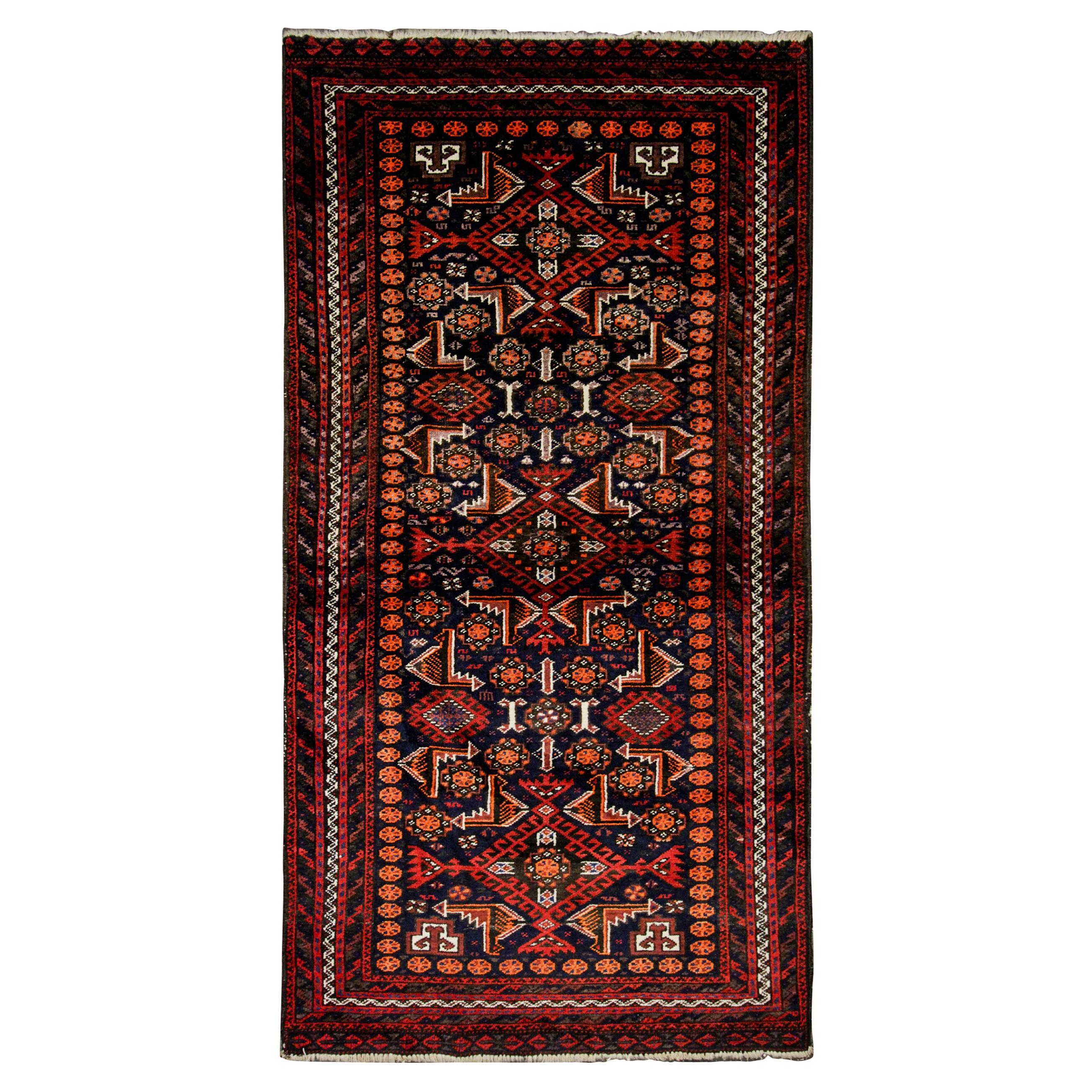 Vintage Tribal Area Rug, Handwoven Afghanistan Red Wool Carpet