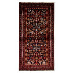 Vintage Tribal Area Rug, Handwoven Afghanistan Red Wool Carpet