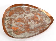 Vintage Tribal Arts & Crafts Movement Hammered Copper Triangle Decorative Plate
