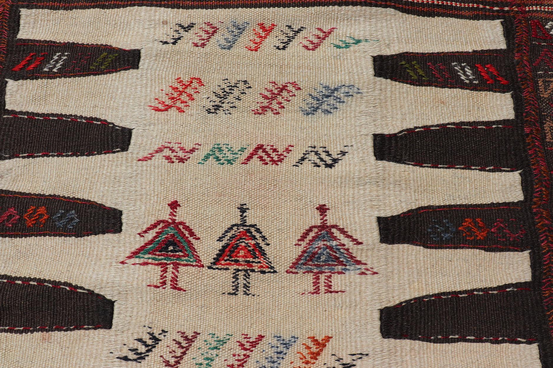 Persian Vintage Tribal Baluch Rug With Pile and Kilim in Ivory Background