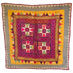 Vintage Tribal Banjara Embroidered Chaakla with Mirrors, Wall Hanging, India