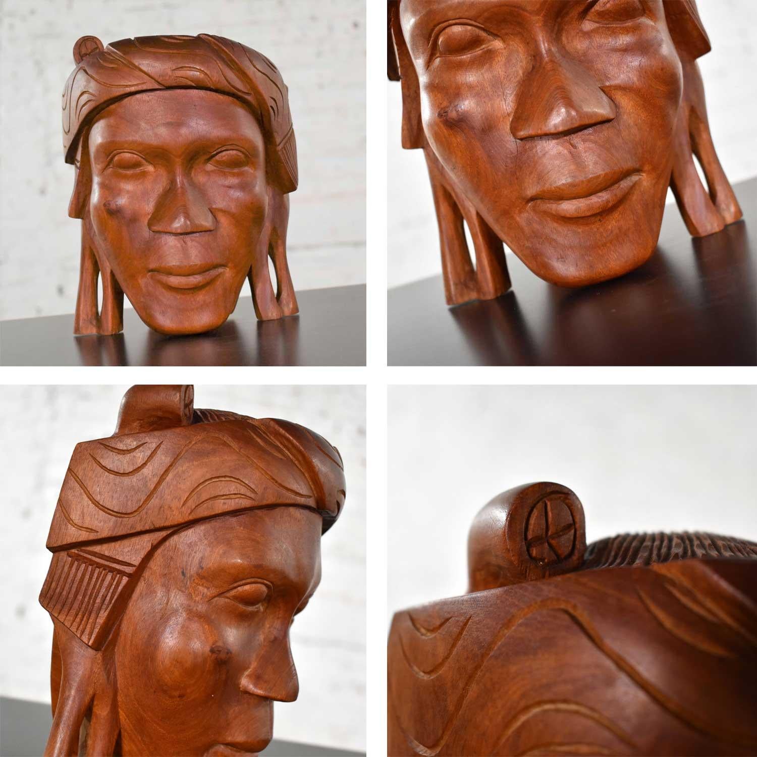 Vintage Tribal Bois Sculpté Figural Bookends Têtes seulement en vente 8