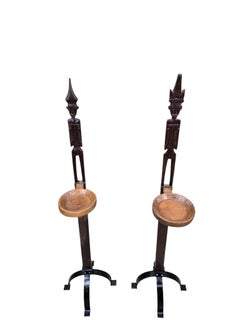 Vintage Tribal Carved Wood Figural Drink Stands/Pedestals – Pair