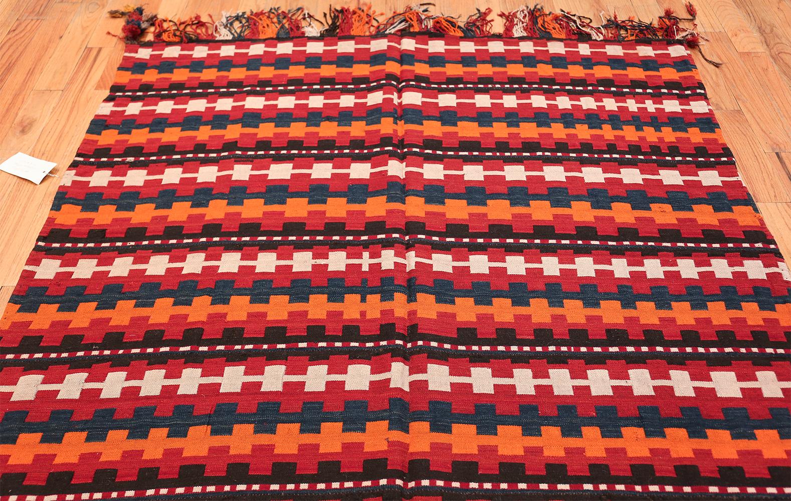 Hand-Woven Vintage Tribal Caucasian Kilim Rug. Size: 5 ft 6 in x 9 ft (1.68 m x 2.74 m)