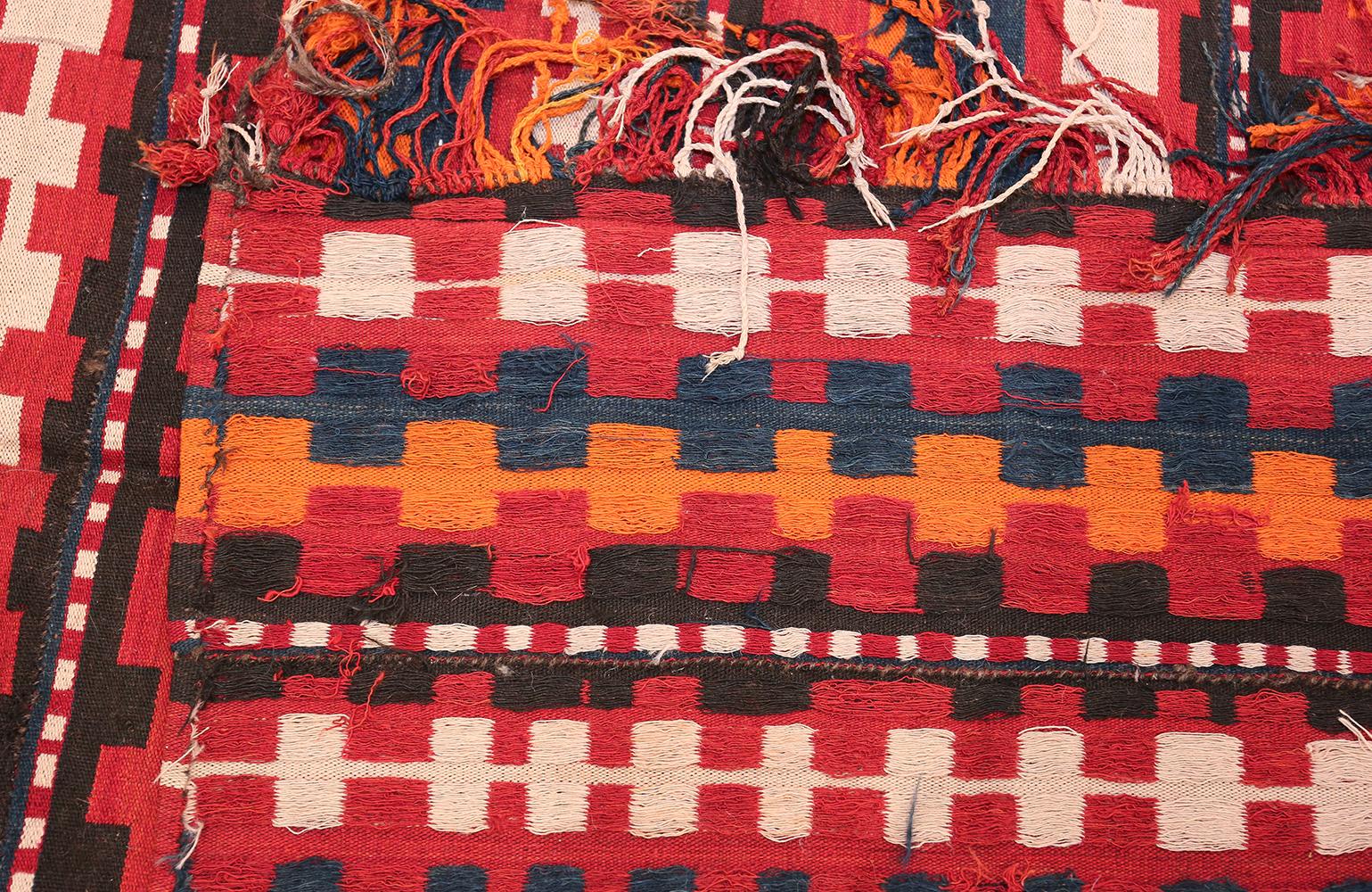 Vintage Tribal Caucasian Kilim Rug. Size: 5 ft 6 in x 9 ft (1.68 m x 2.74 m) 2
