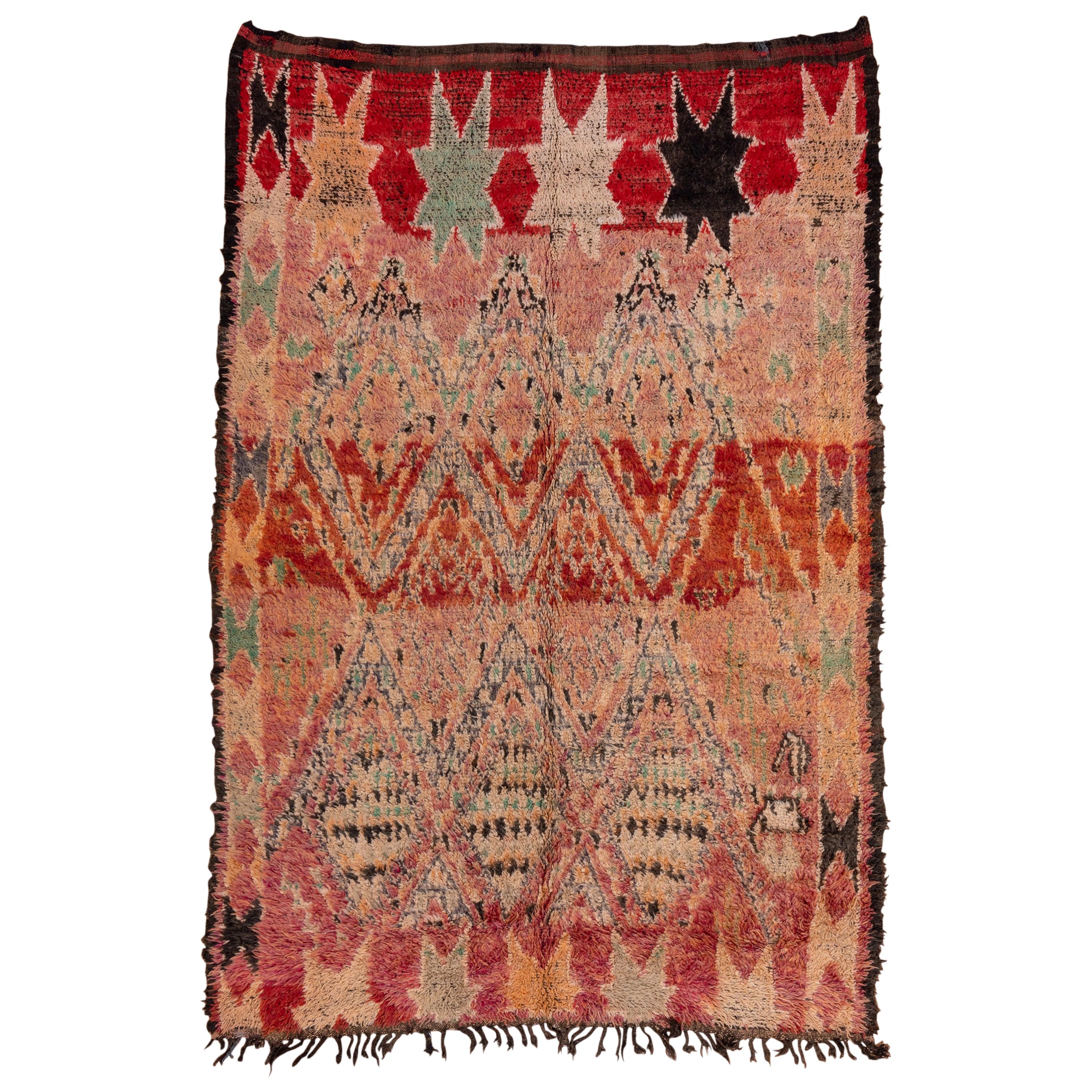 Marokkanischer bunter Stammes-Teppich im Vintage-Stil im Angebot