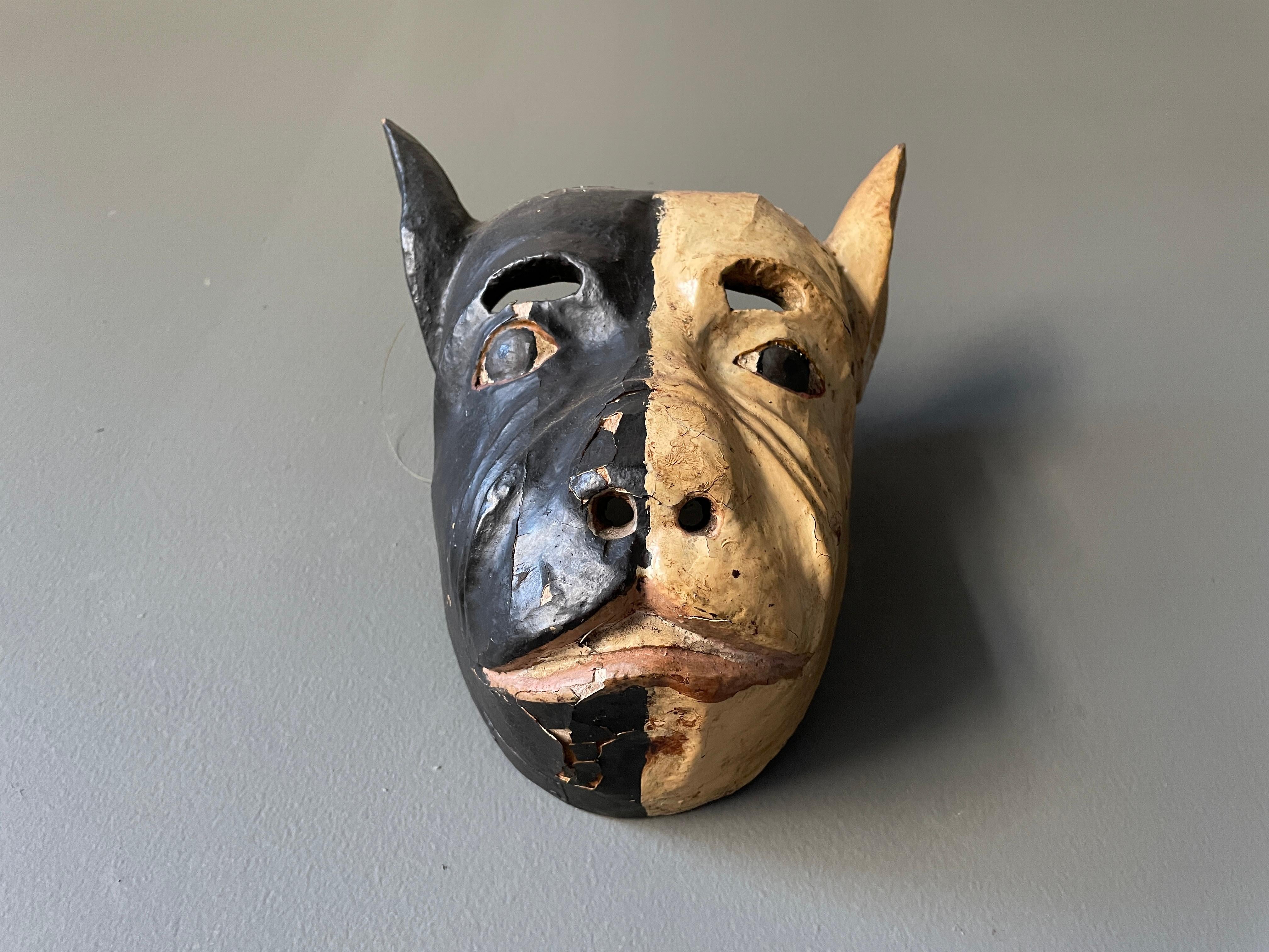 Wood Vintage Tribal Dog Head Mask