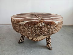 Vintage Tribal Drum / Coffee Table in zebra hide, Tanzania 1960s