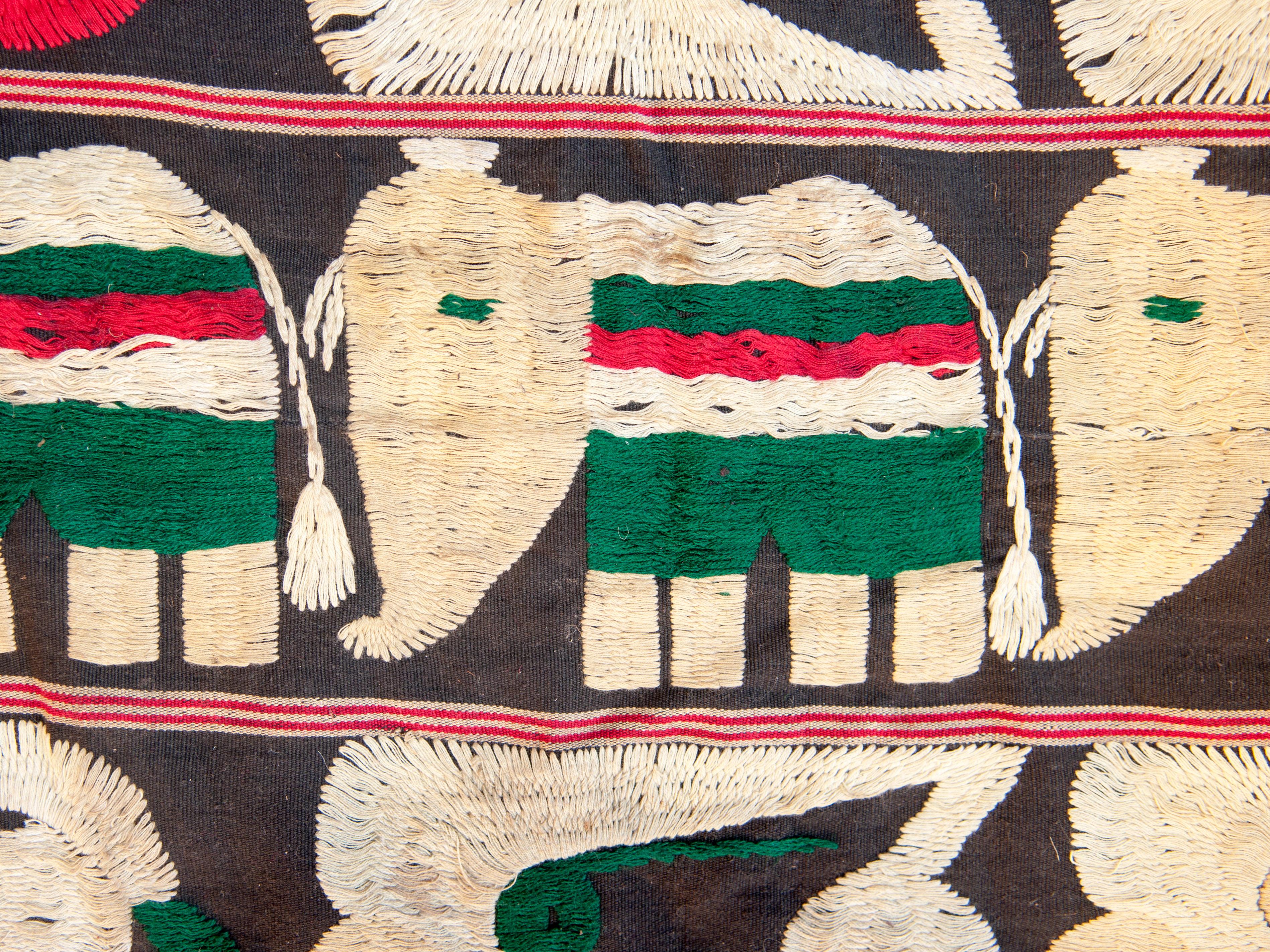 Cotton Vintage Tribal Elephant Cloth Textile Naga of Manipur, NE India Mid-20th Century