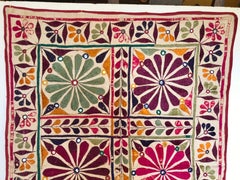 Vintage Tribal Embroidery Panel with Mirrors from South Gujarat, India