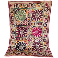 Vintage Tribal Embroidery Panel with Mirrors from South Gujarat, India