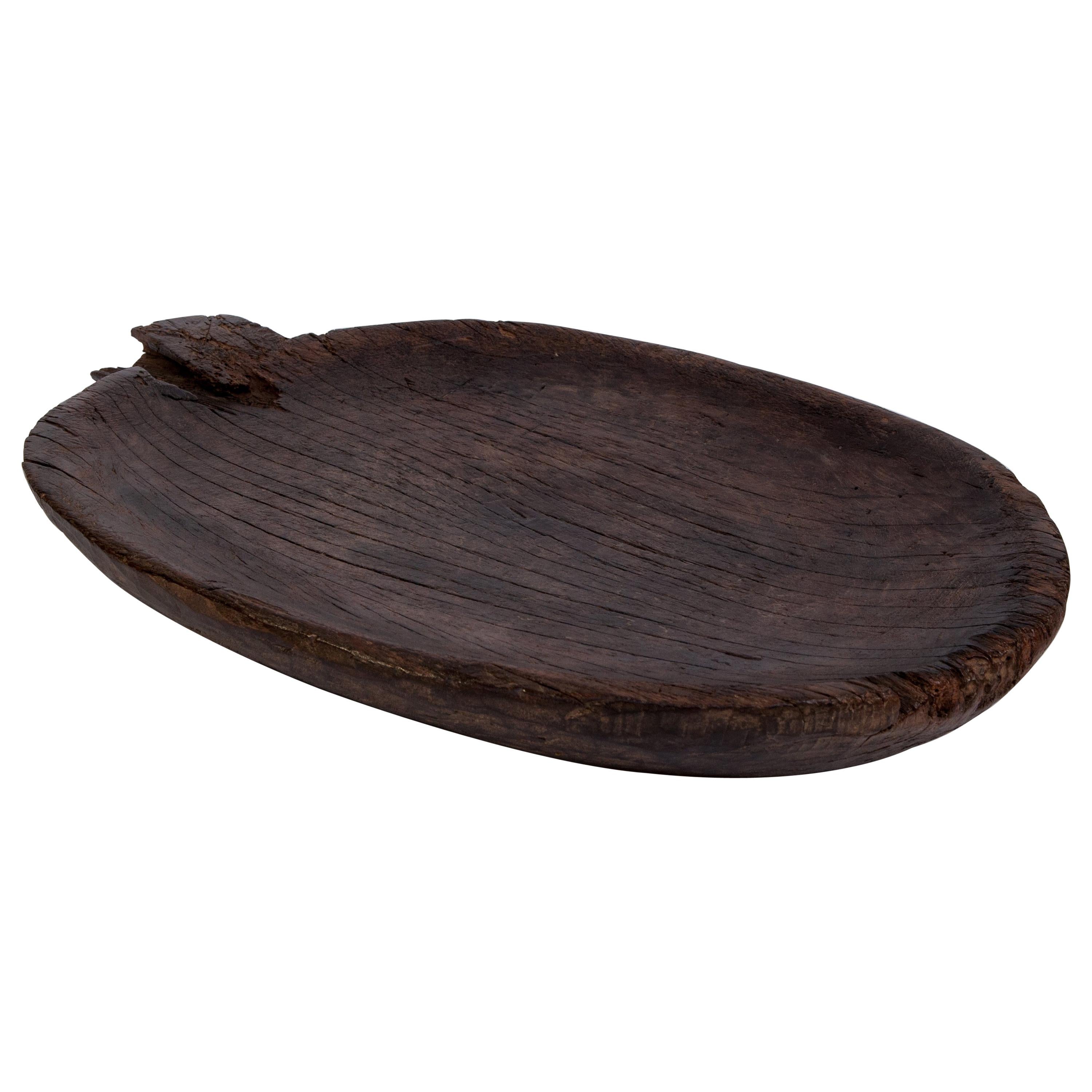 Vintage Tribal Flat Wooden Tray Large, from Nagaland, Early to Mid-20th Century.