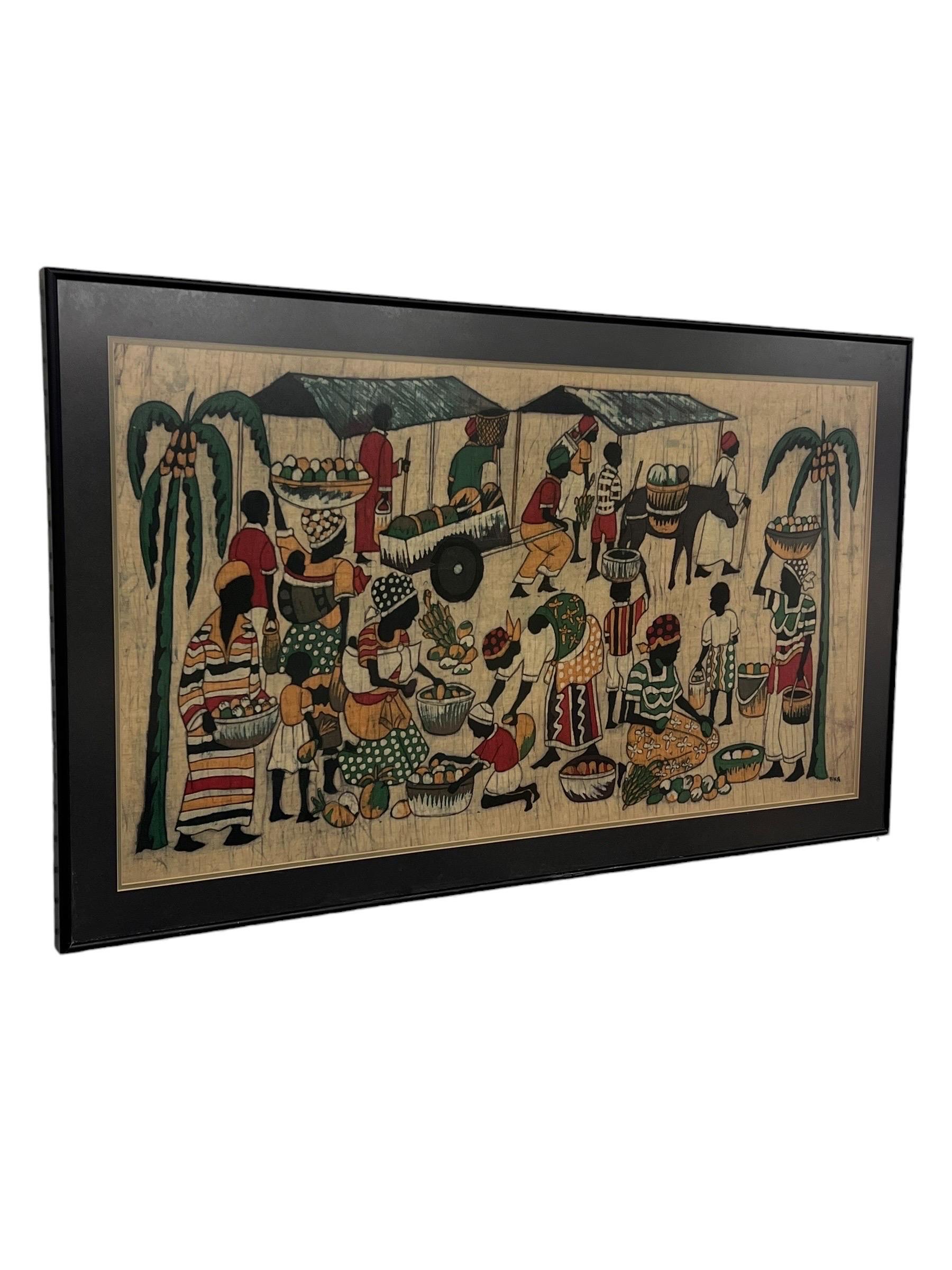 Artisanat Peinture artisanale tribale vintage en tissu batik avec art moderne du milieu du siècle dernier en vente