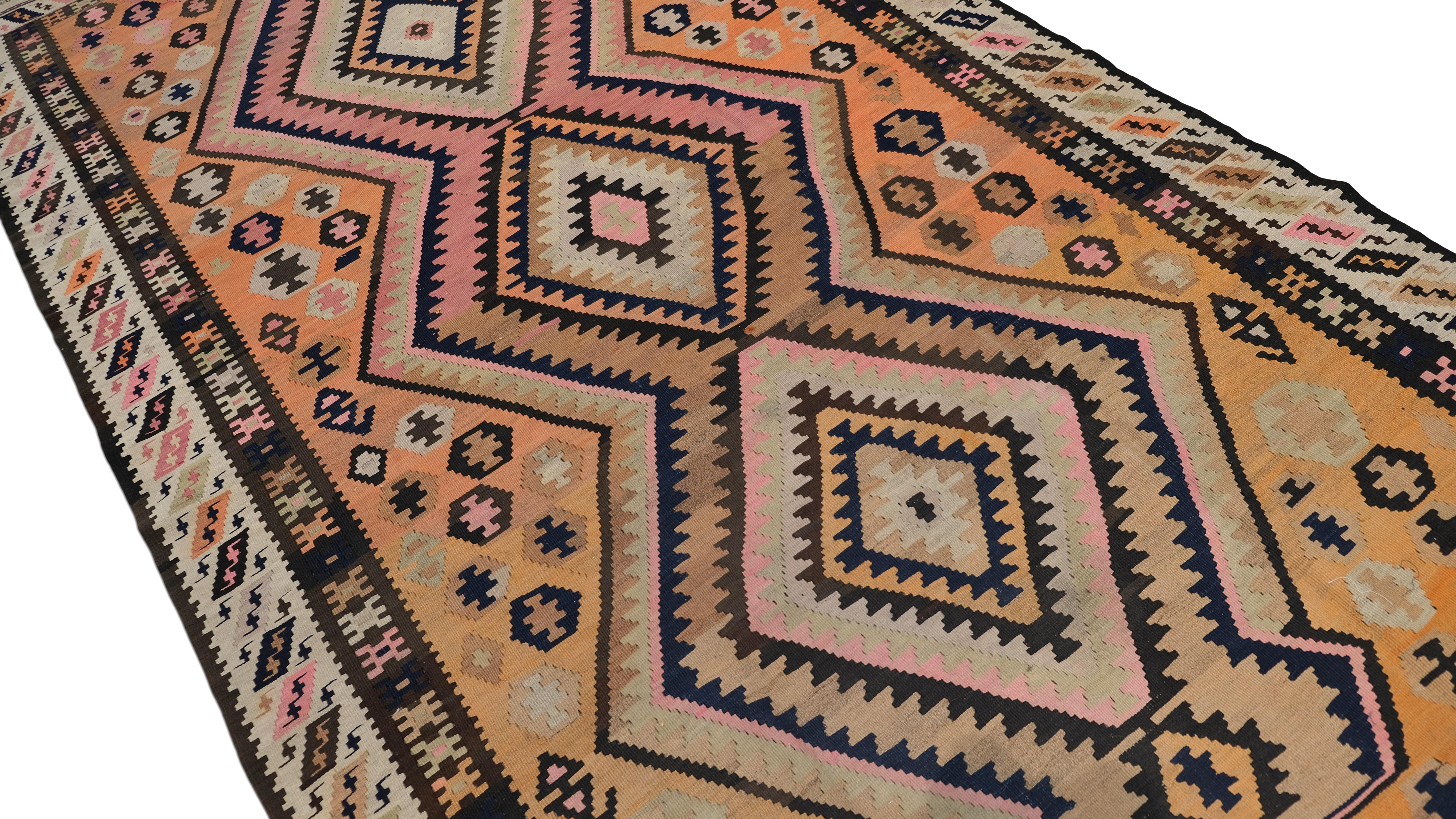 Kilim geométrico tribal vintage 5'4''x10'2'' Circa 1960 Turco en venta