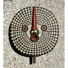 Vintage Tribal Geometric Painted Wood Shield