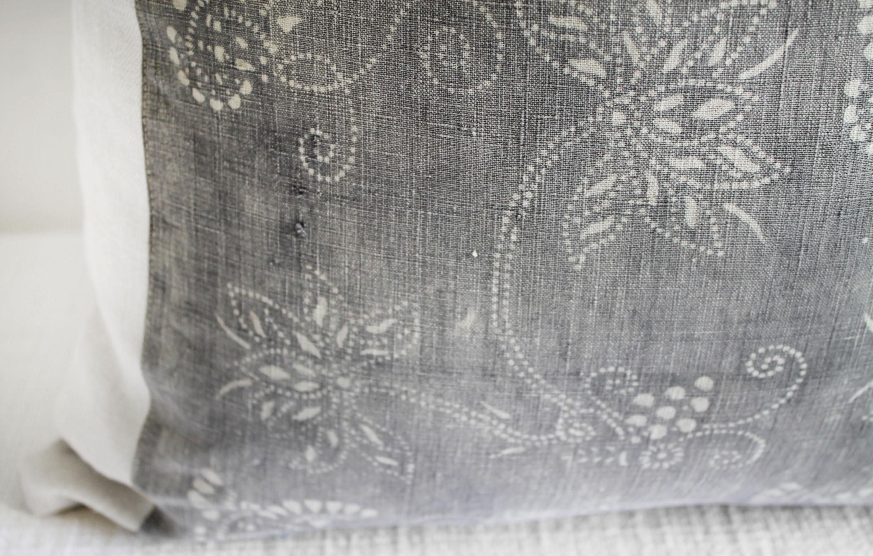 20th Century Vintage Tribal Gray and Natural Textile Pillow