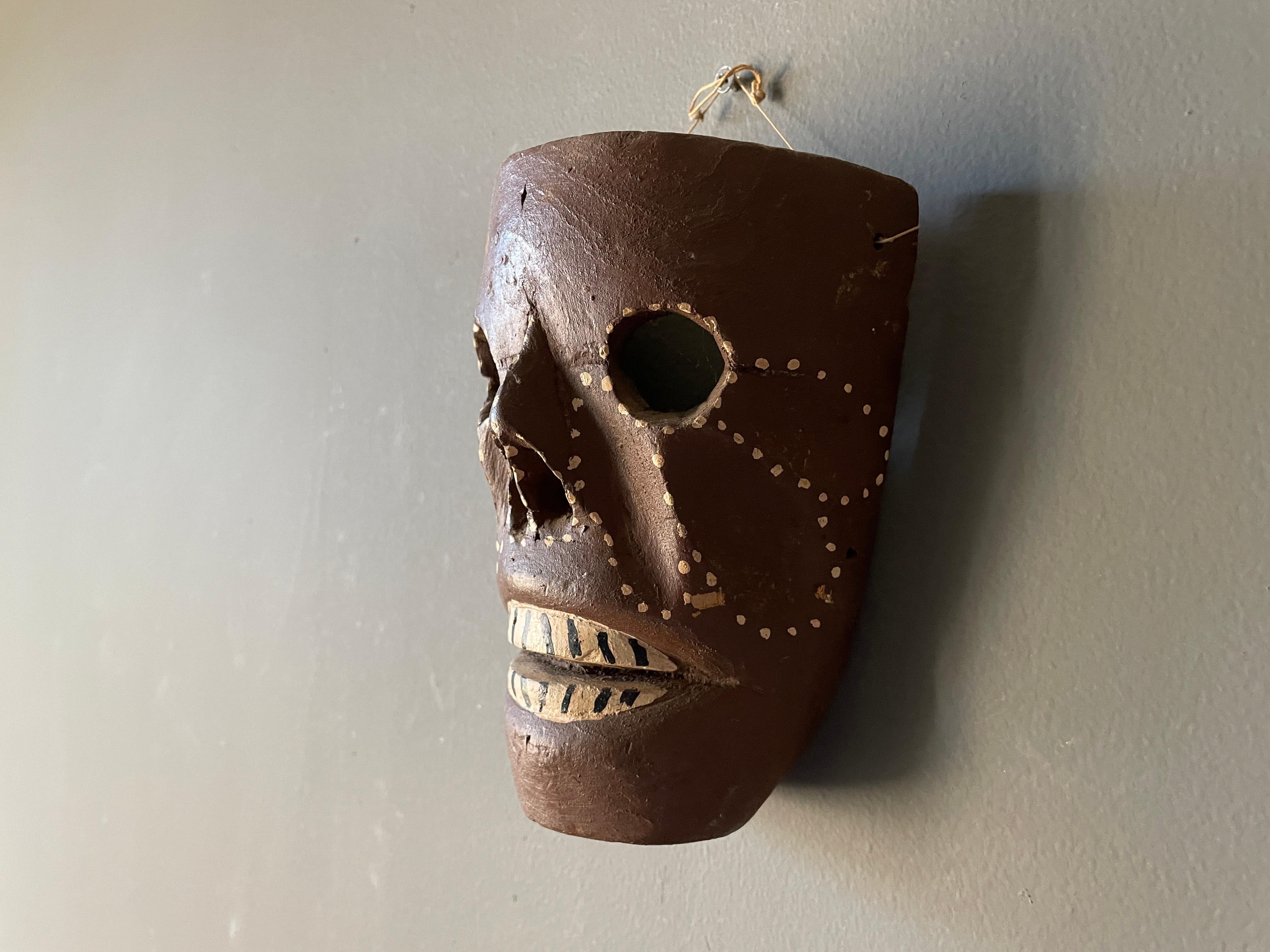 20th Century Vintage Tribal Hand Carved Skeleton Mask