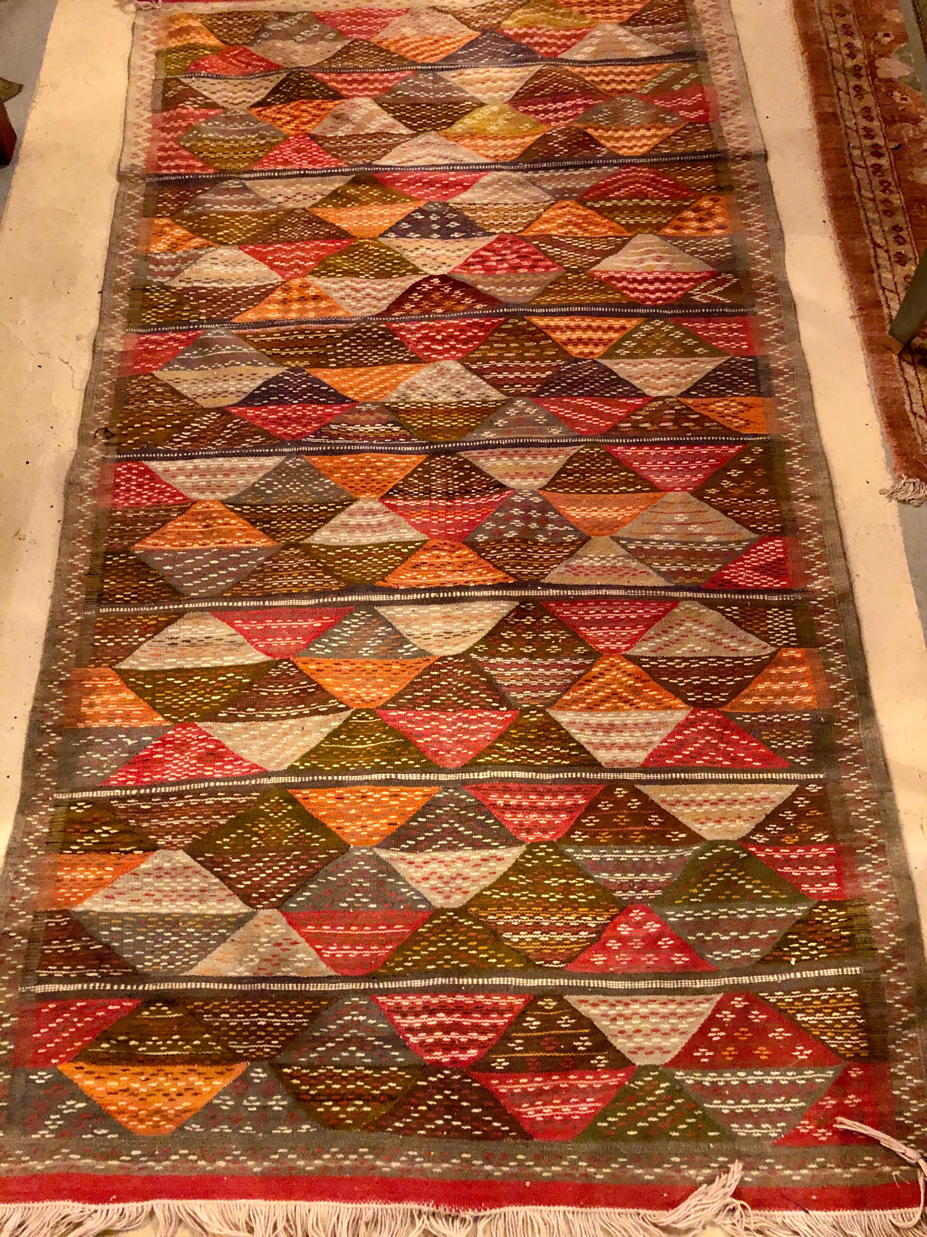 Moroccan Vintage Tribal Handwoven Wool and Organic Dye Rug or Carpet in Triangle Patterns