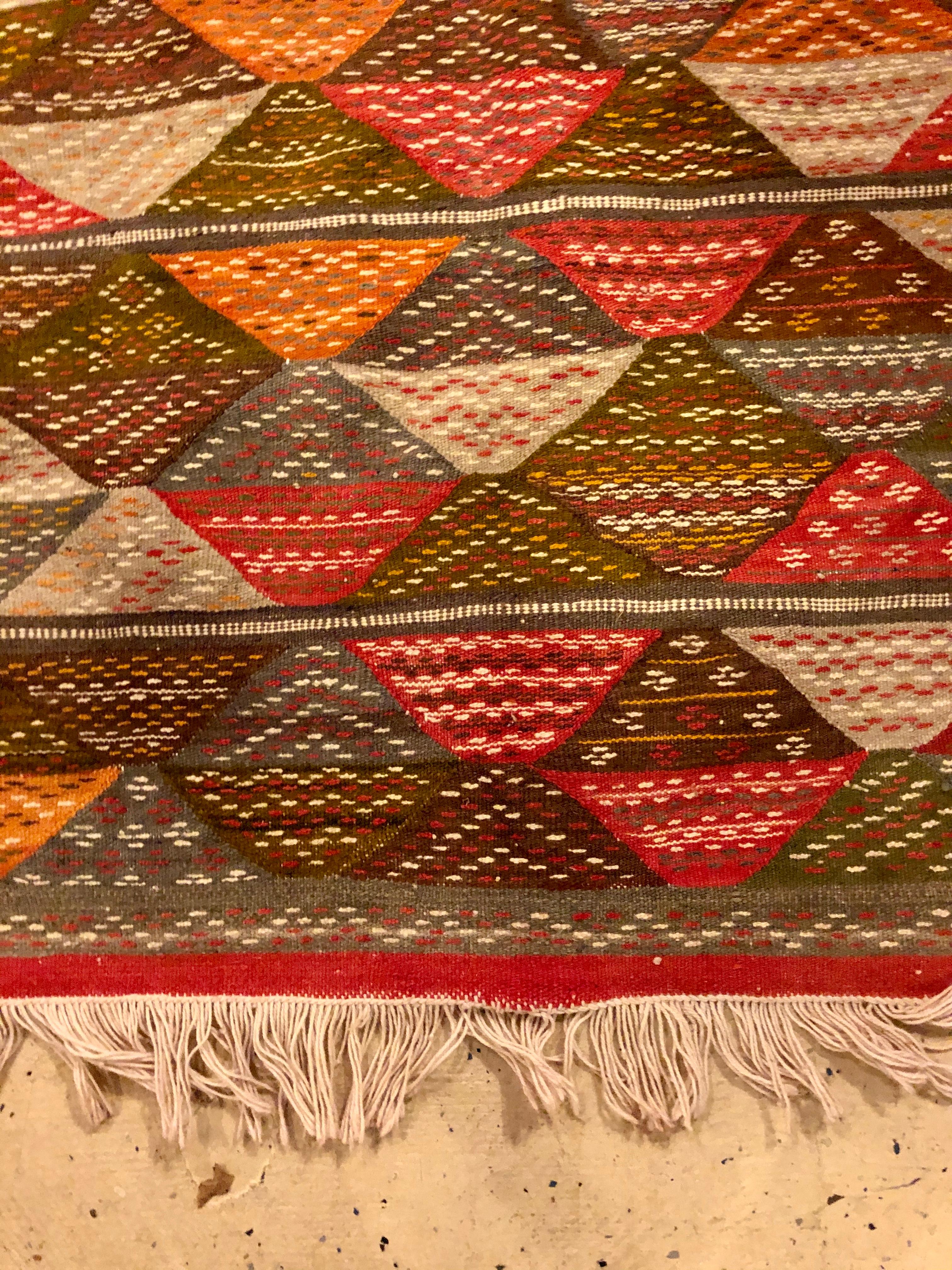 Vintage Tribal Handwoven Wool and Organic Dye Rug or Carpet in Triangle Patterns In Good Condition In Plainview, NY