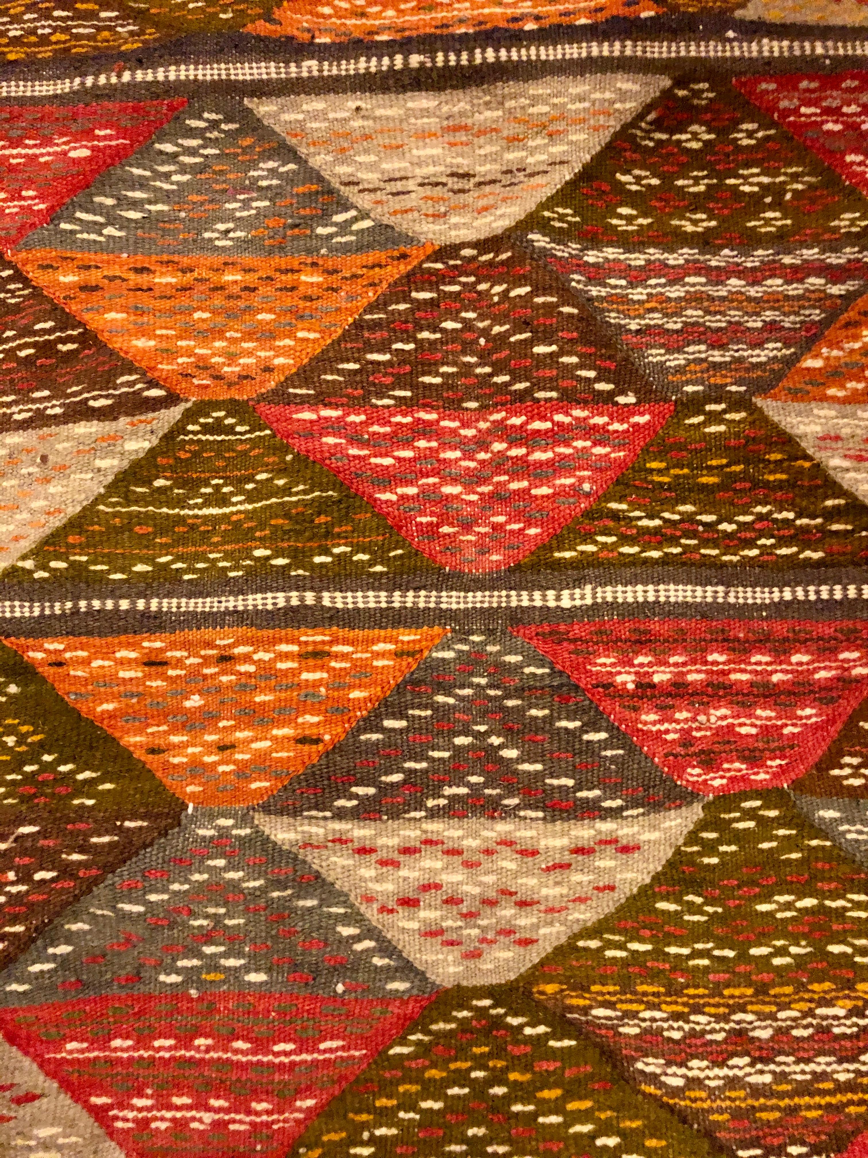 Vintage Tribal Handwoven Wool and Organic Dye Rug or Carpet in Triangle Patterns 1