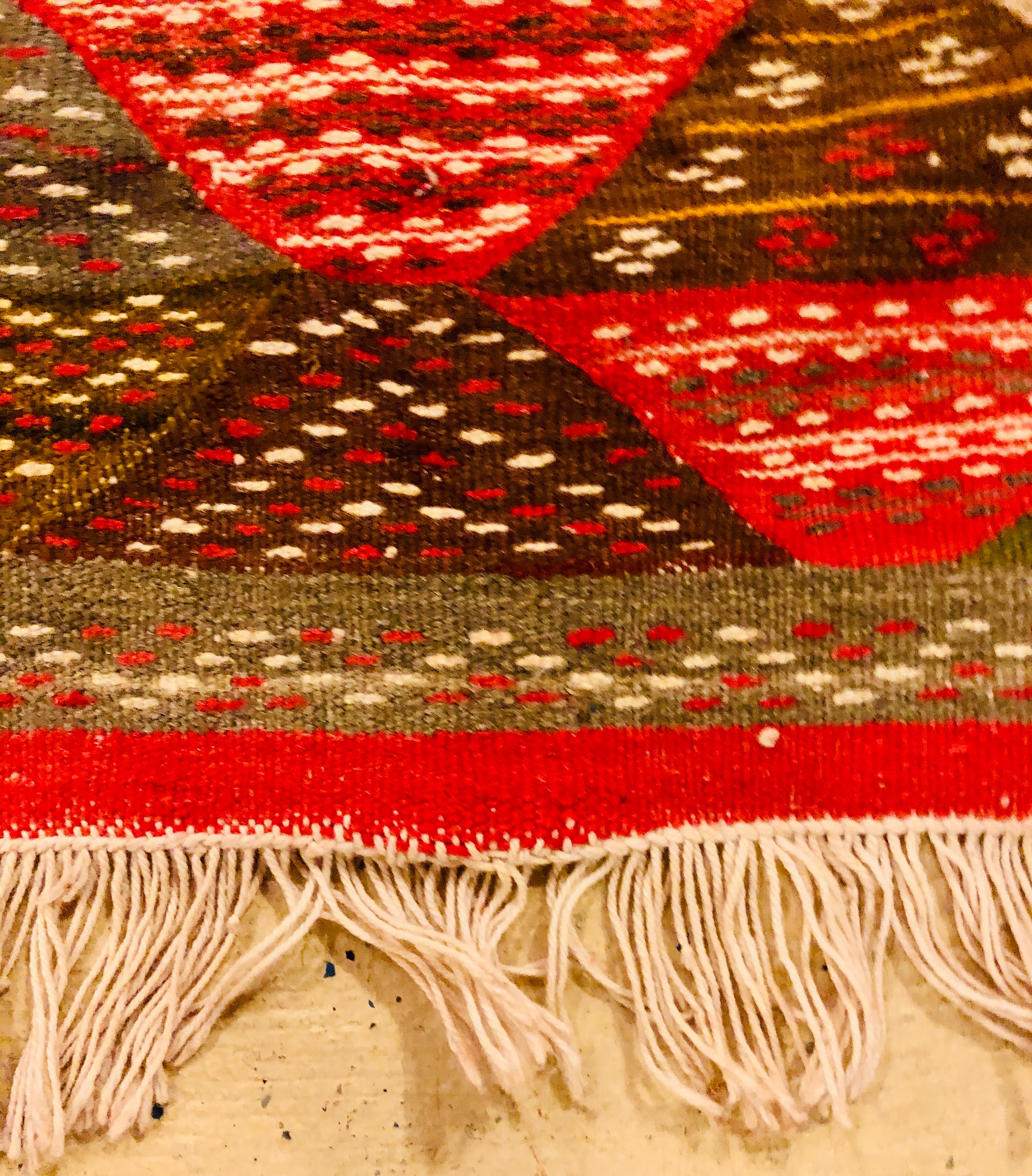 Vintage Tribal Handwoven Wool and Organic Dye Rug or Carpet in Triangle Patterns 2