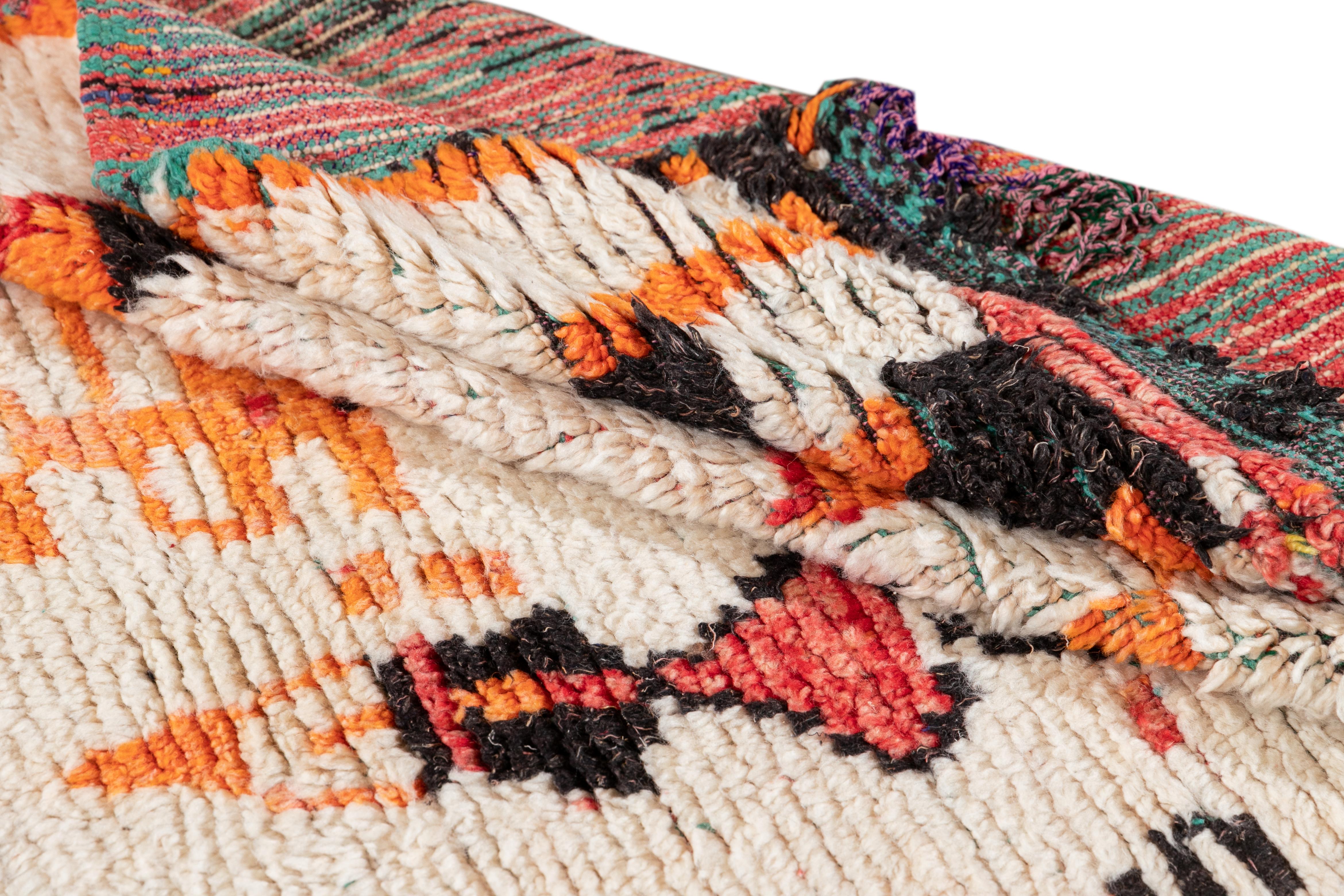 Vintage Tribal Ivory Moroccan Wool Scatter Rug For Sale 5