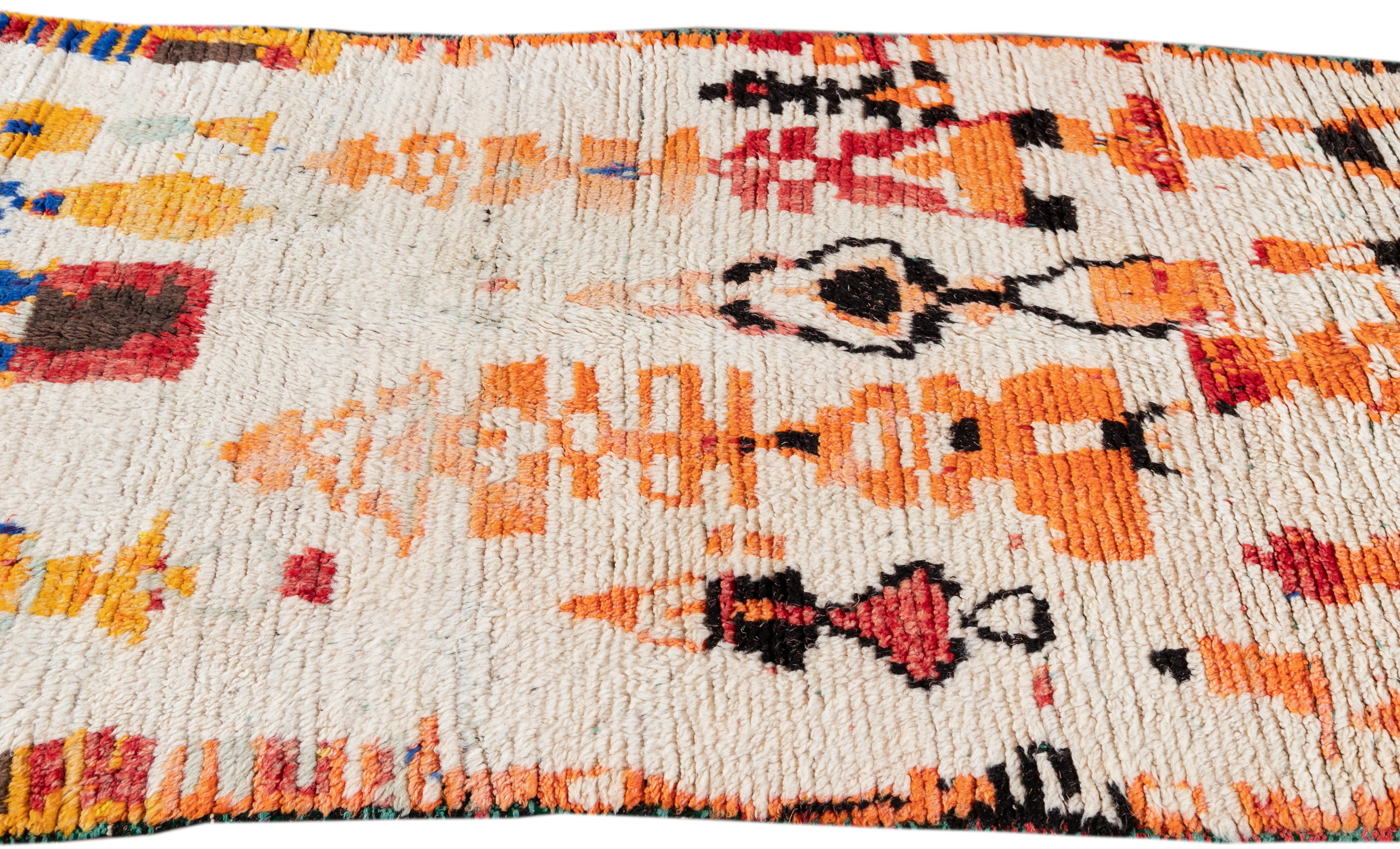 Vintage Tribal Ivory Moroccan Wool Scatter Rug For Sale 1