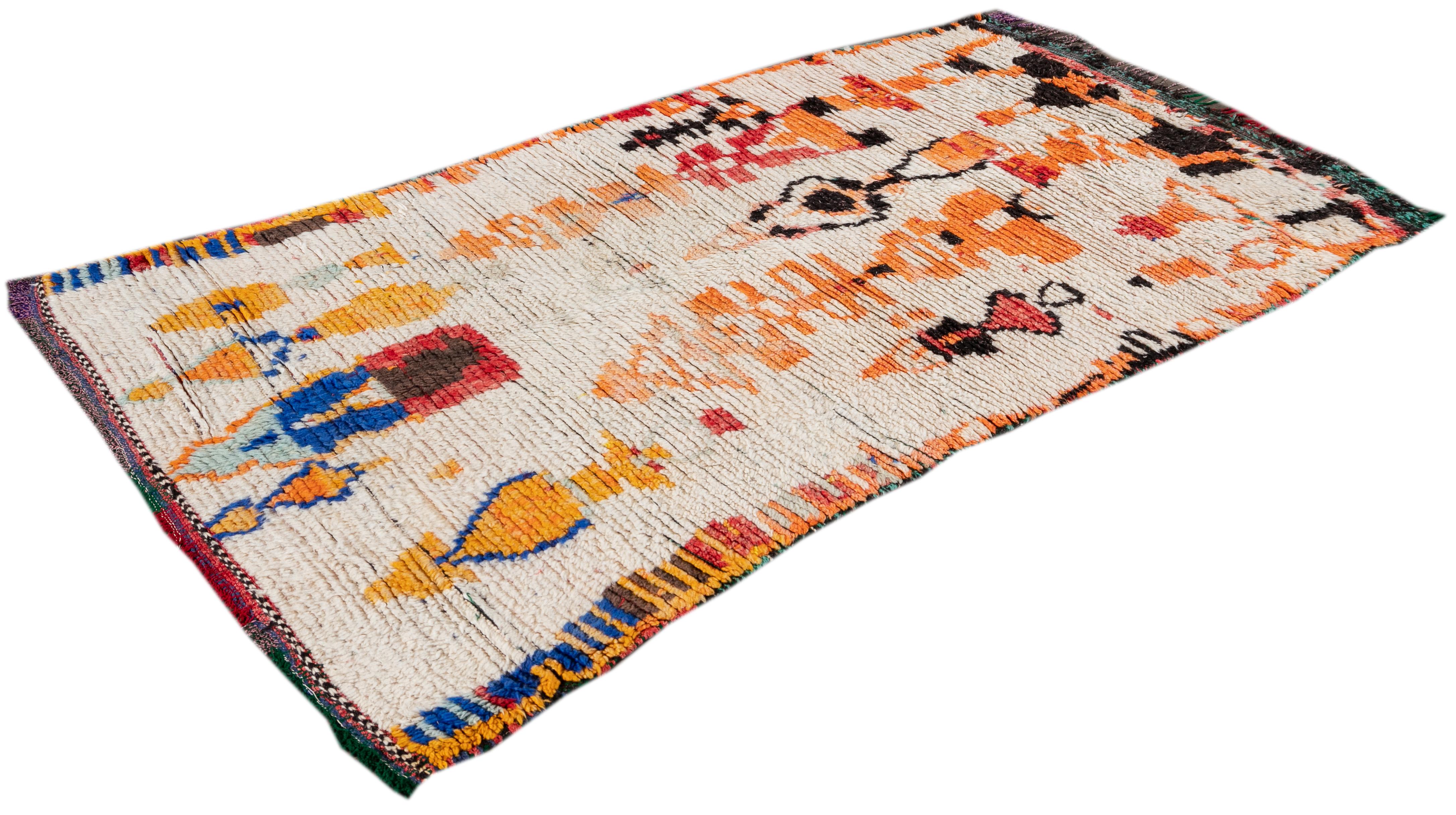 Vintage Tribal Ivory Moroccan Wool Scatter Rug For Sale 2