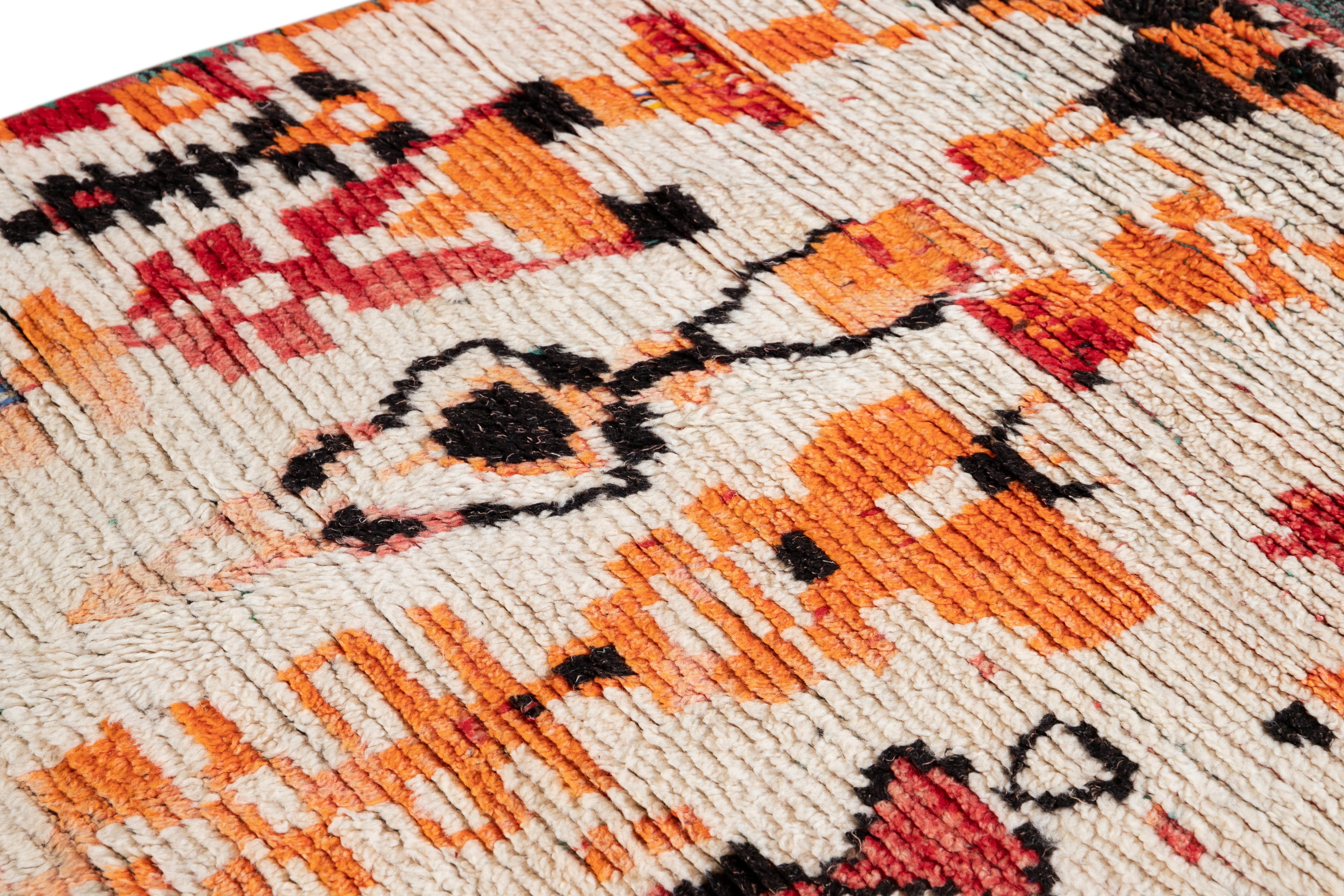 Vintage Tribal Ivory Moroccan Wool Scatter Rug For Sale 4