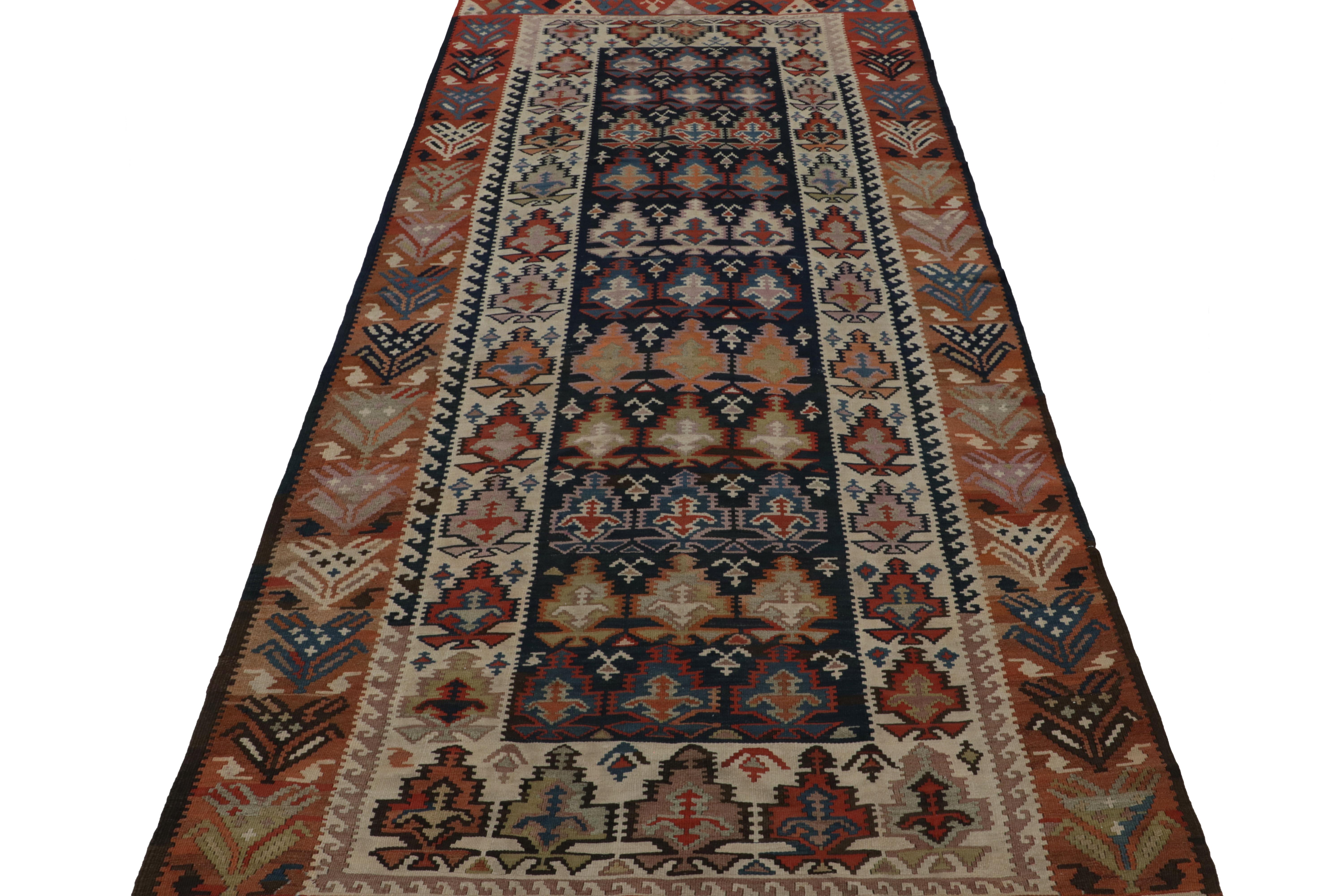 Afghan Vintage Tribal Kilim in Blue-Brown Geometric Patterns, from Rug & Kilim For Sale