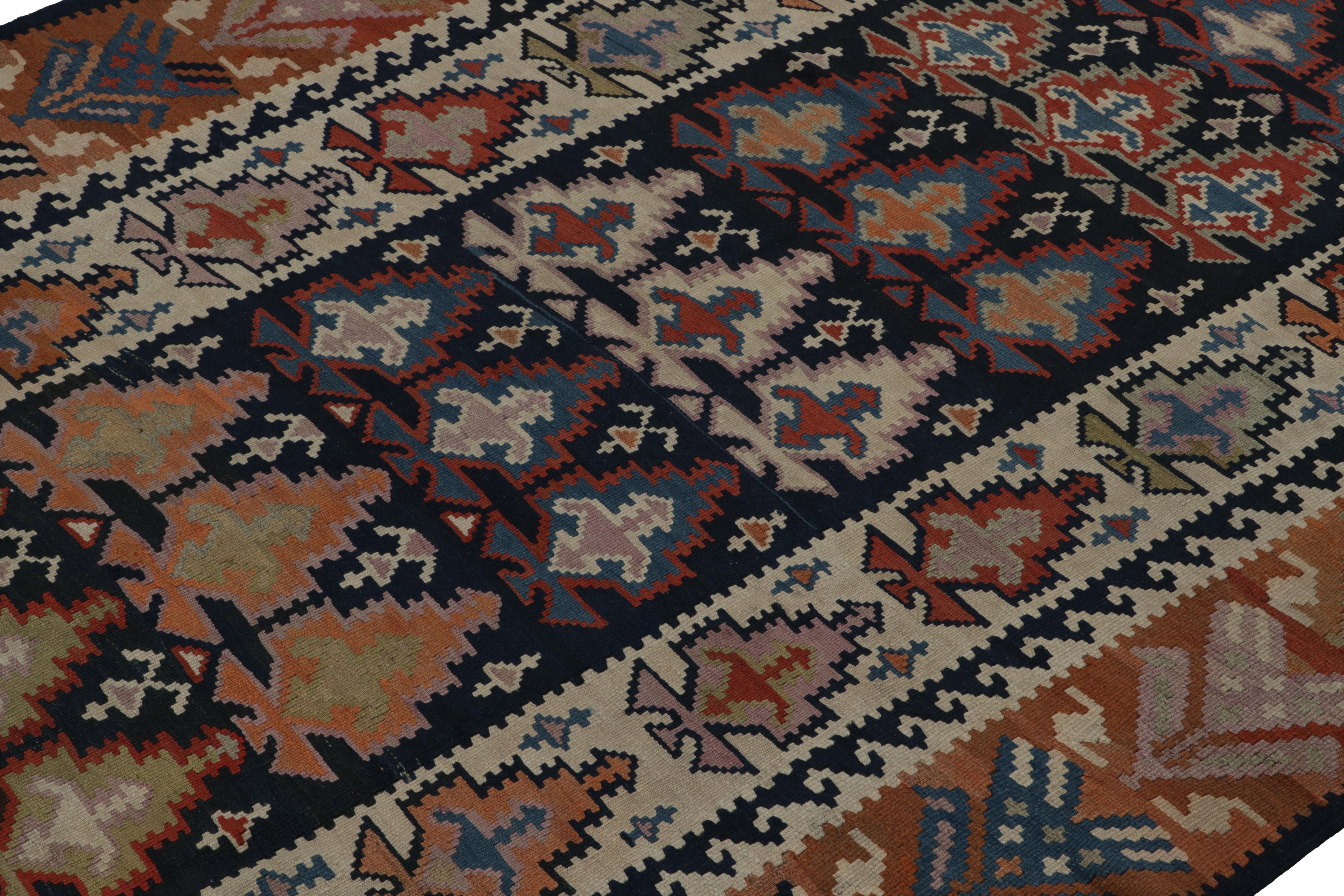 Hand-Woven Vintage Tribal Kilim in Blue-Brown Geometric Patterns, from Rug & Kilim For Sale