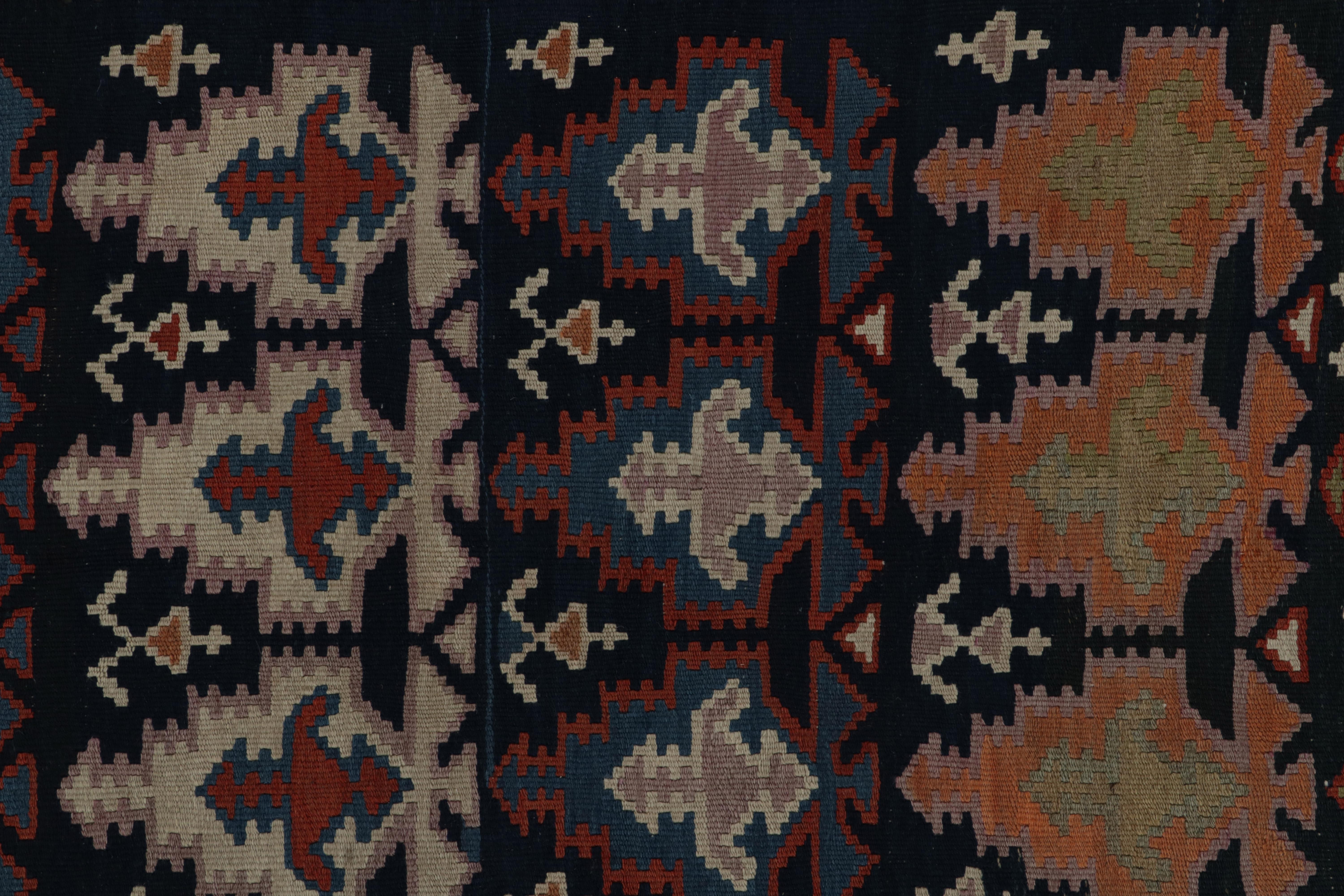 Mid-20th Century Vintage Tribal Kilim in Blue-Brown Geometric Patterns, from Rug & Kilim For Sale