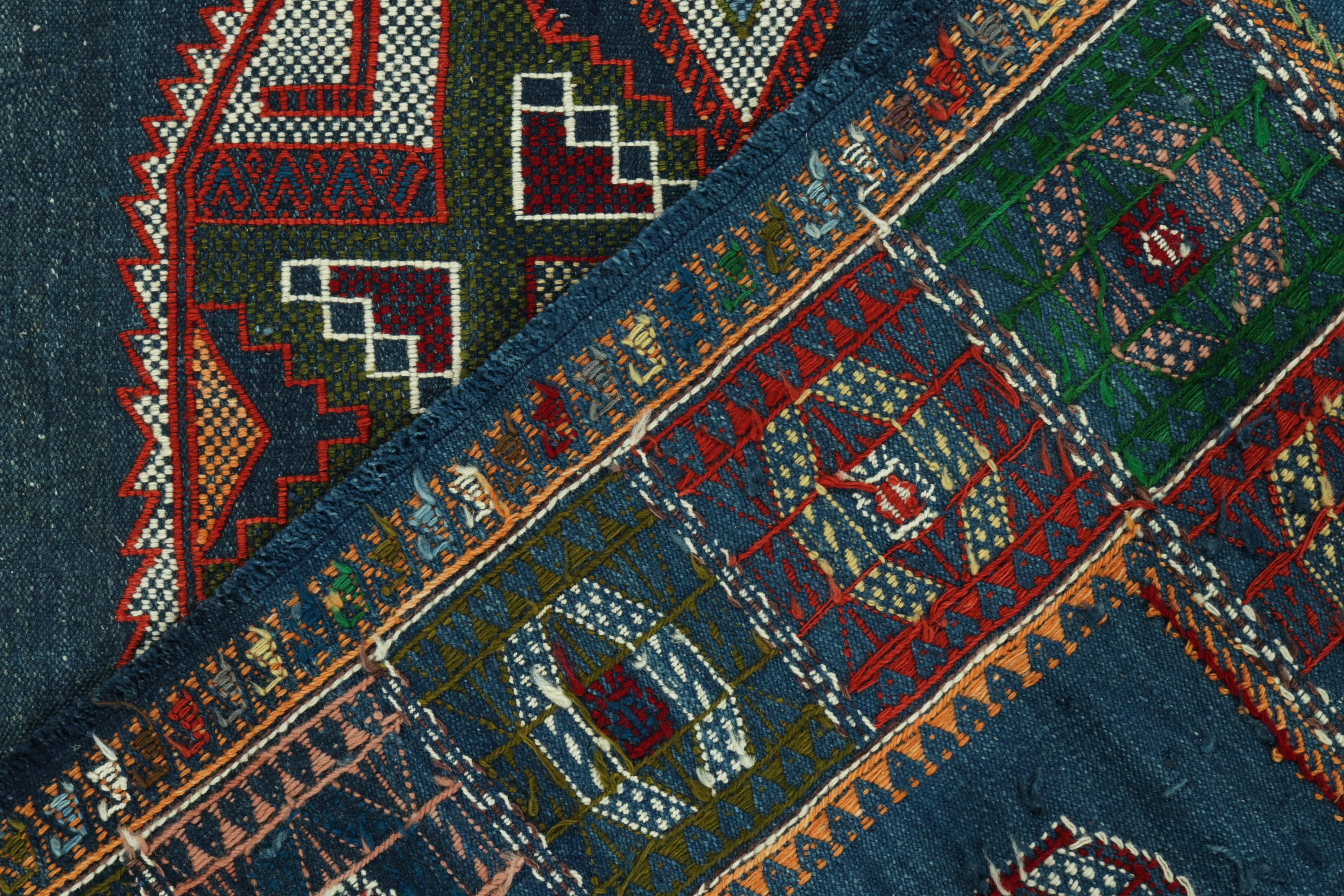 Vintage Tribal Kilim in Blue with Green Medallion Pattern by Rug & Kilim In Good Condition In Long Island City, NY