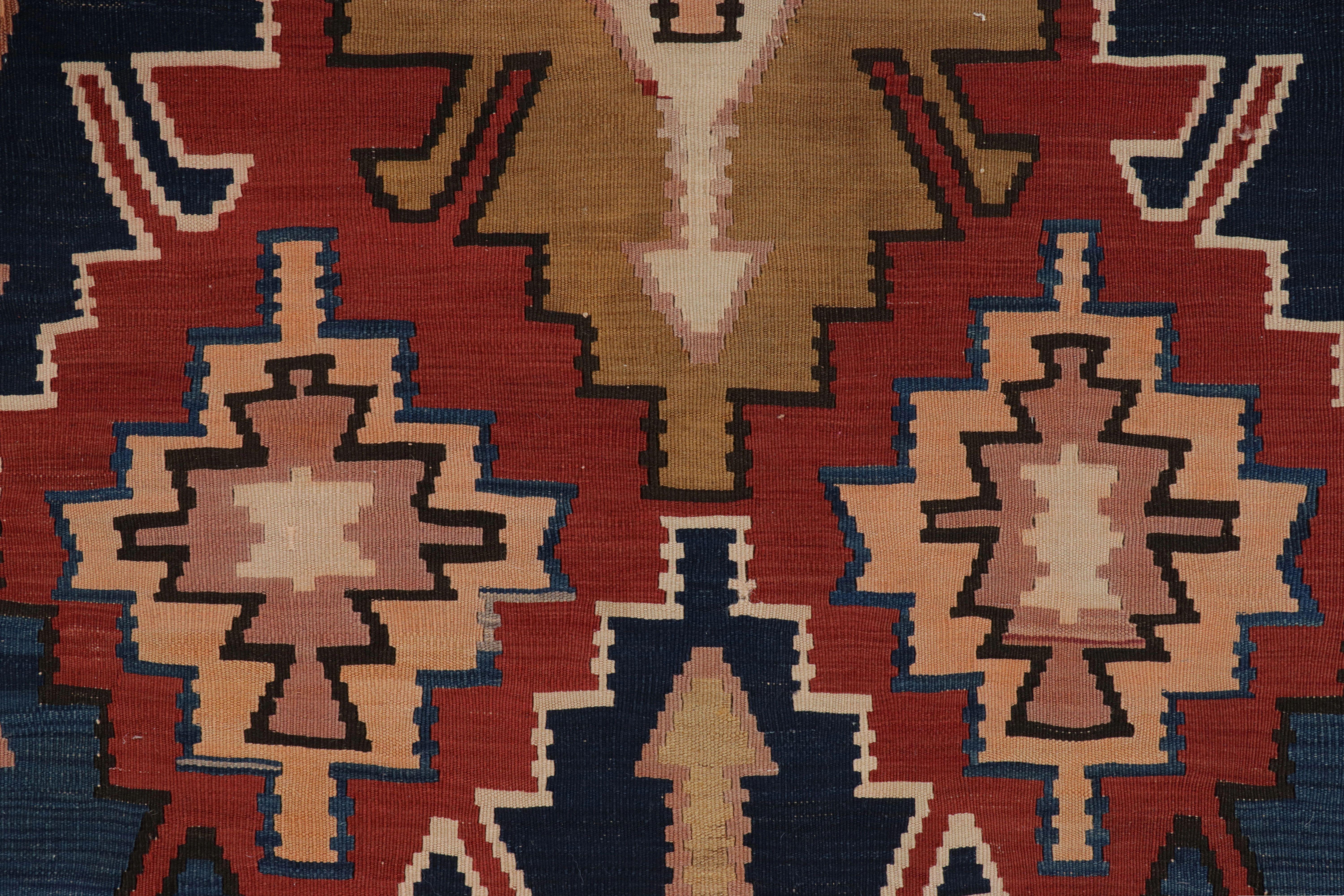 Turkish Vintage Tribal Kilim in Brick Red with Bold Geometric Patterns - Rug & Kilim For Sale