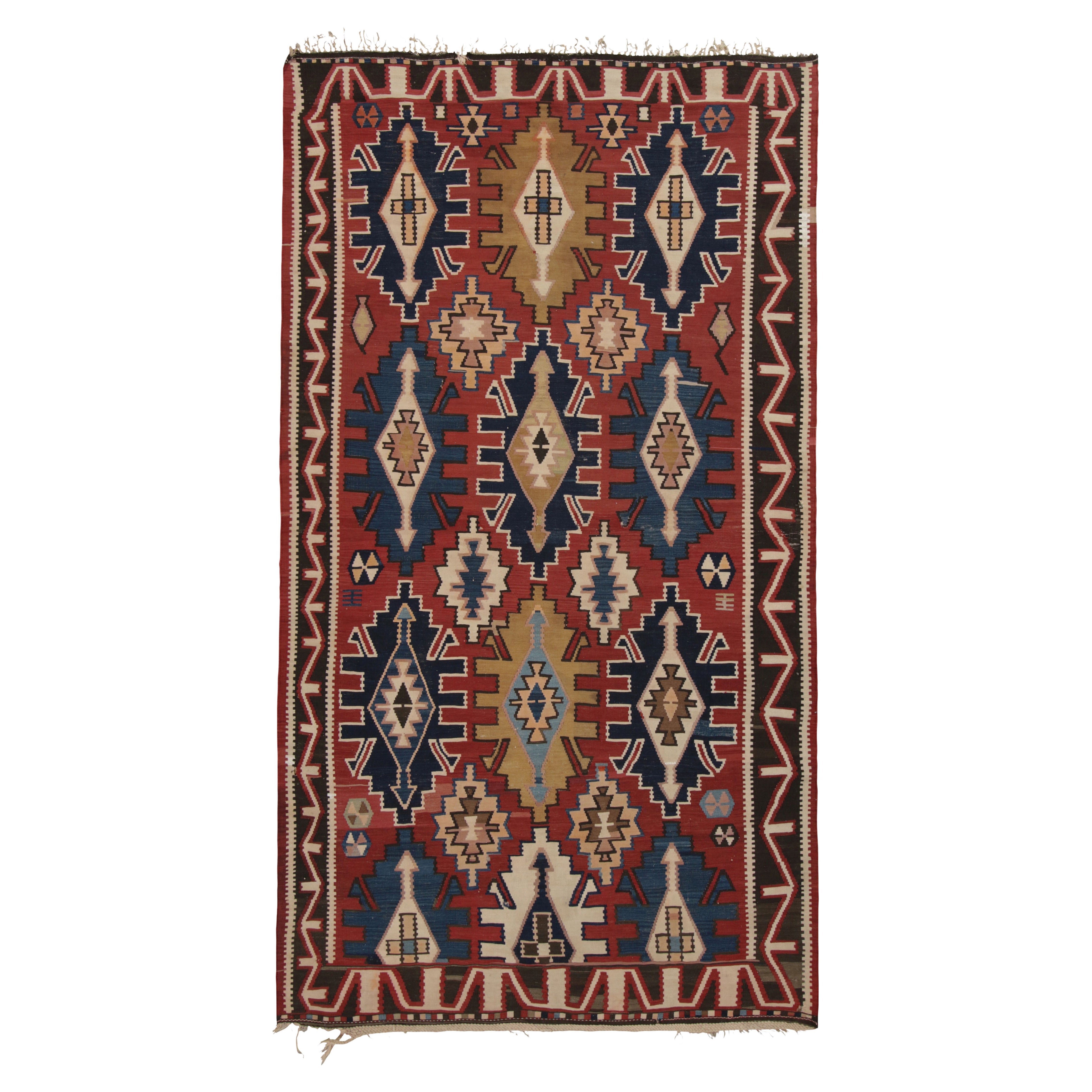 Vintage Tribal Kilim in Brick Red with Bold Geometric Patterns - Rug & Kilim For Sale