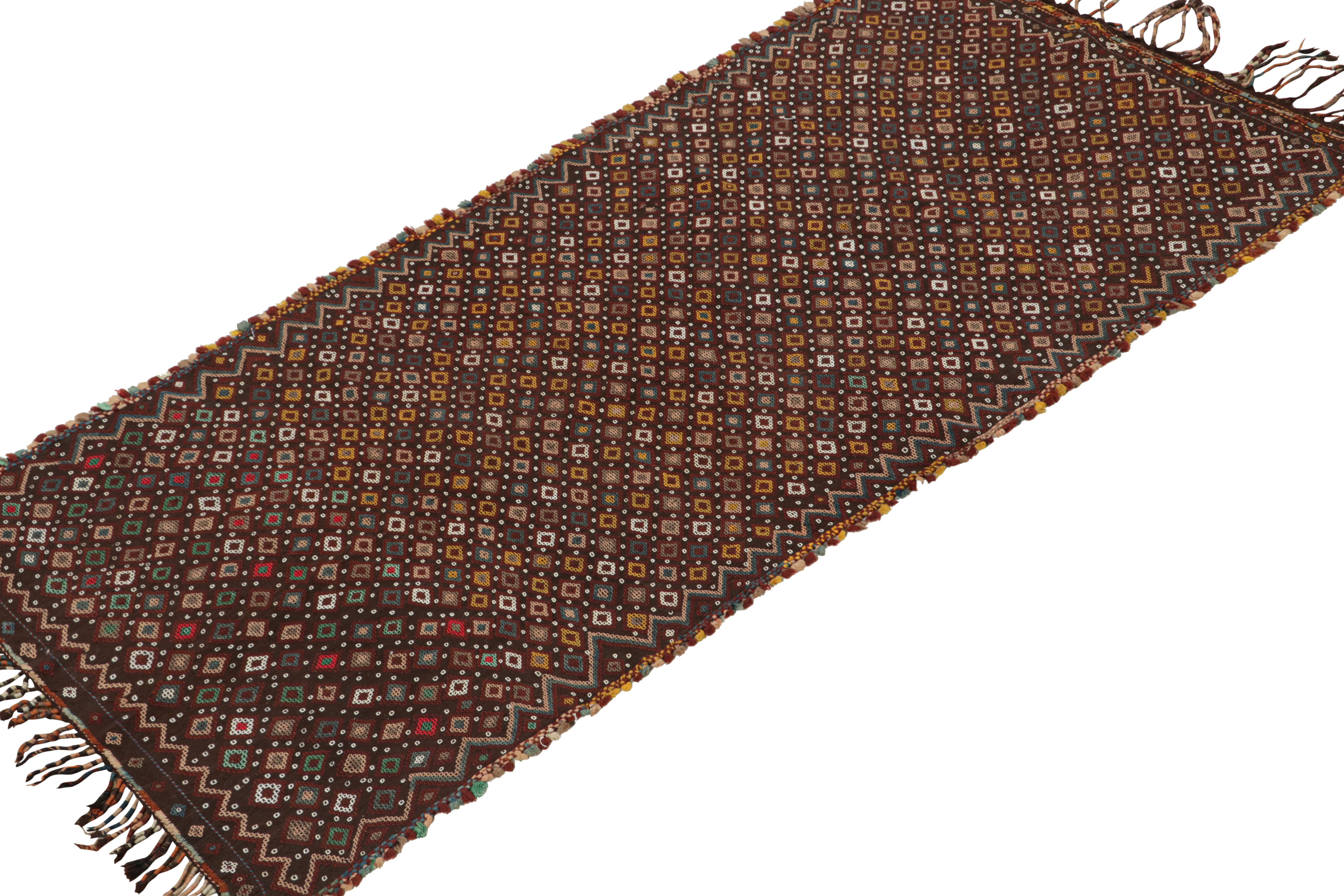 Turkish Vintage Tribal Kilim in Brown with Polychromatic Diamond Patterns by Rug & Kilim For Sale