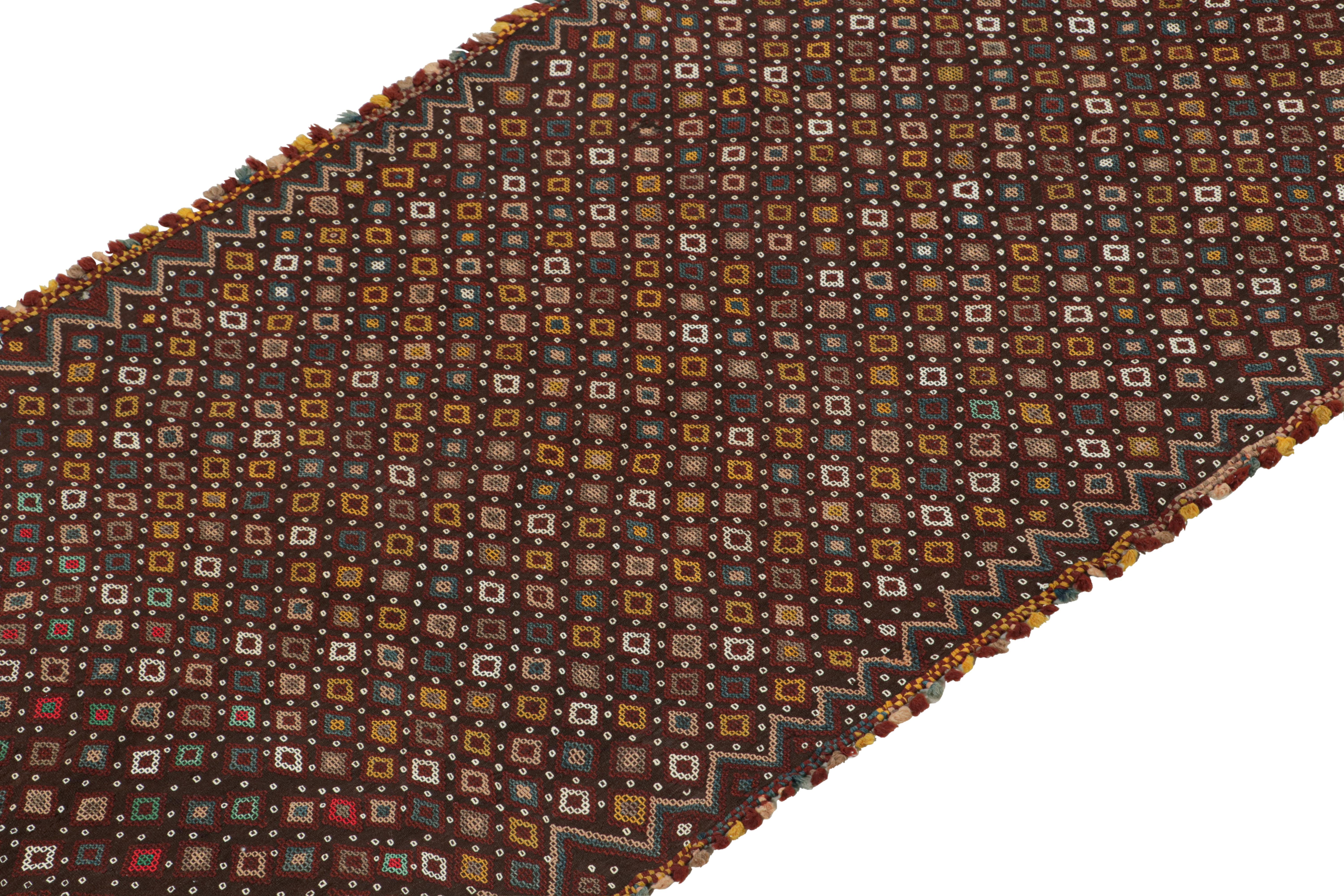 Hand-Knotted Vintage Tribal Kilim in Brown with Polychromatic Diamond Patterns by Rug & Kilim For Sale